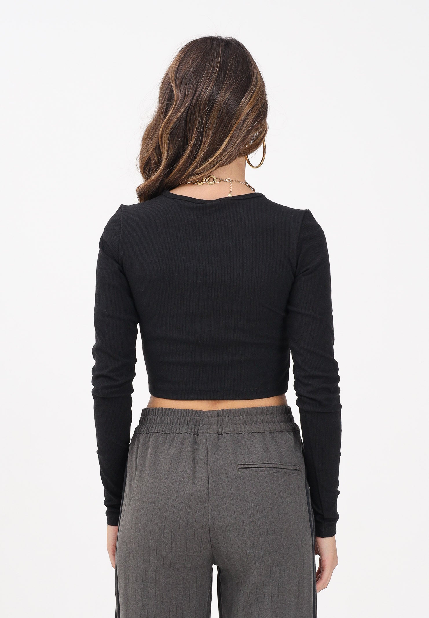 ADIDAS ORIGINALS Top sportivo Essentials Ribbed Crop nero da donna IW5725 . ADIDAS ORIGINALS