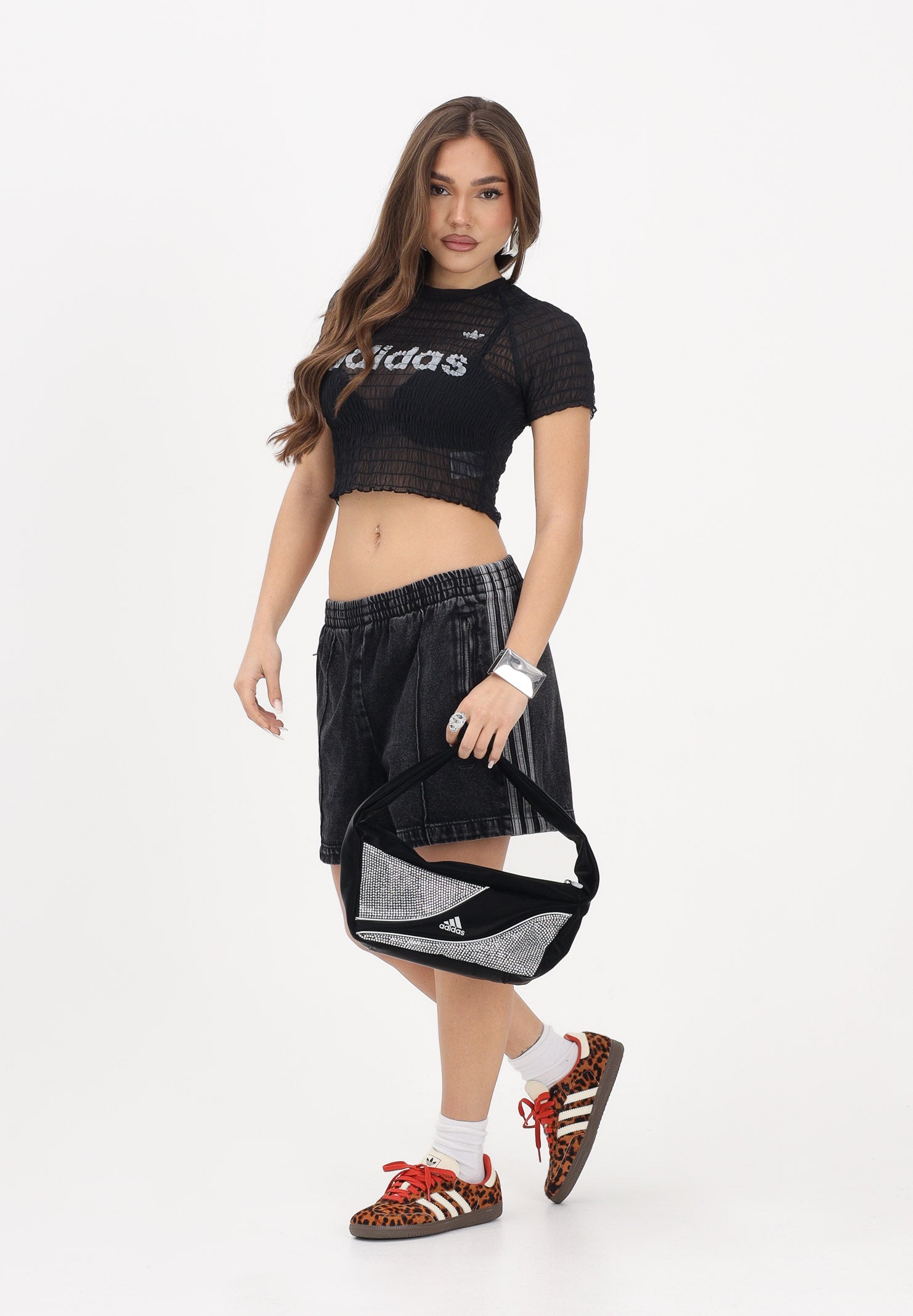 ADIDAS ORIGINALS Shorts Firebird in denim nero da donna JD3107 . ADIDAS ORIGINALS