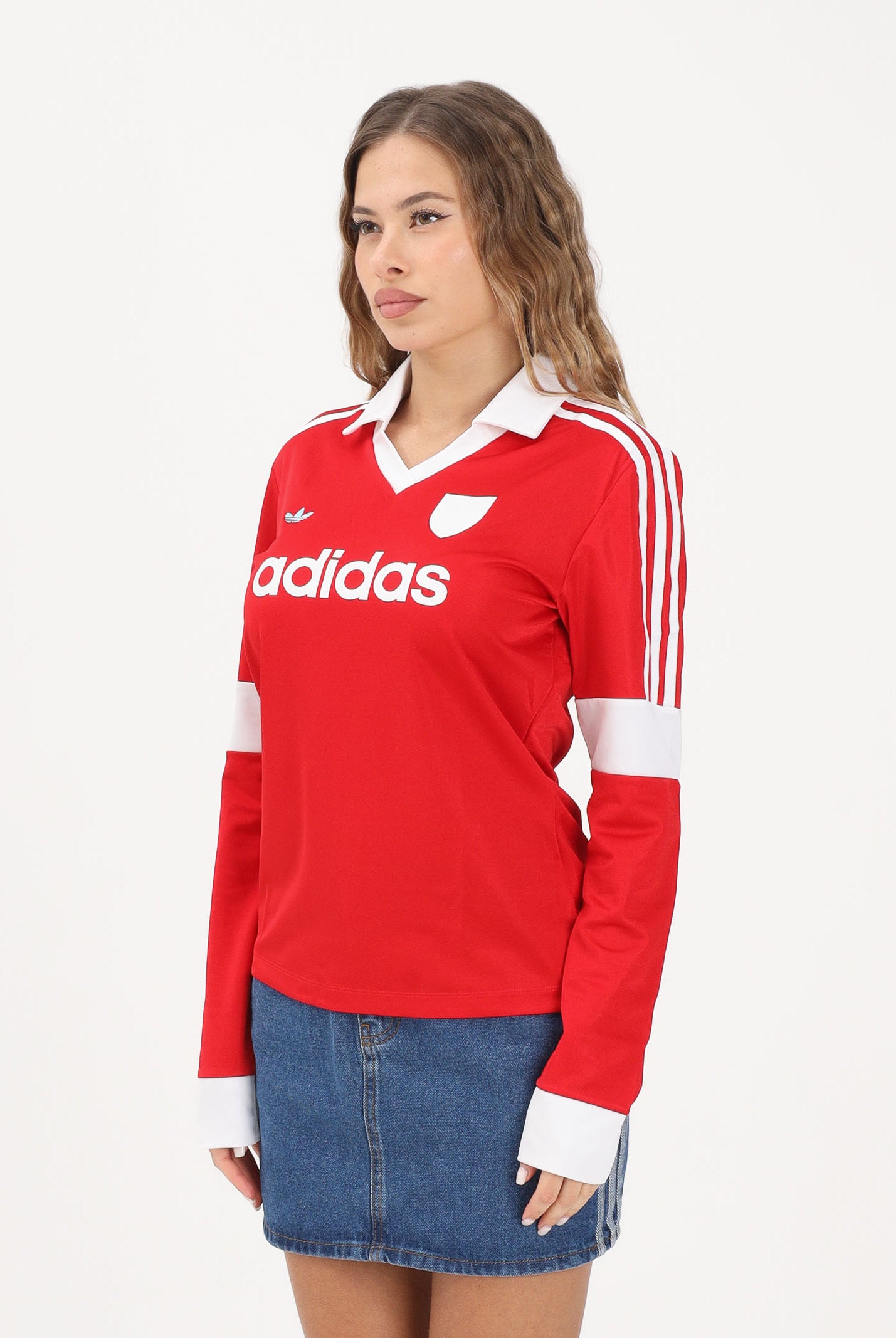 ADIDAS ORIGINALS Polo a manica lunga Graphic Football rossa da donna JW0272 . ADIDAS ORIGINALS