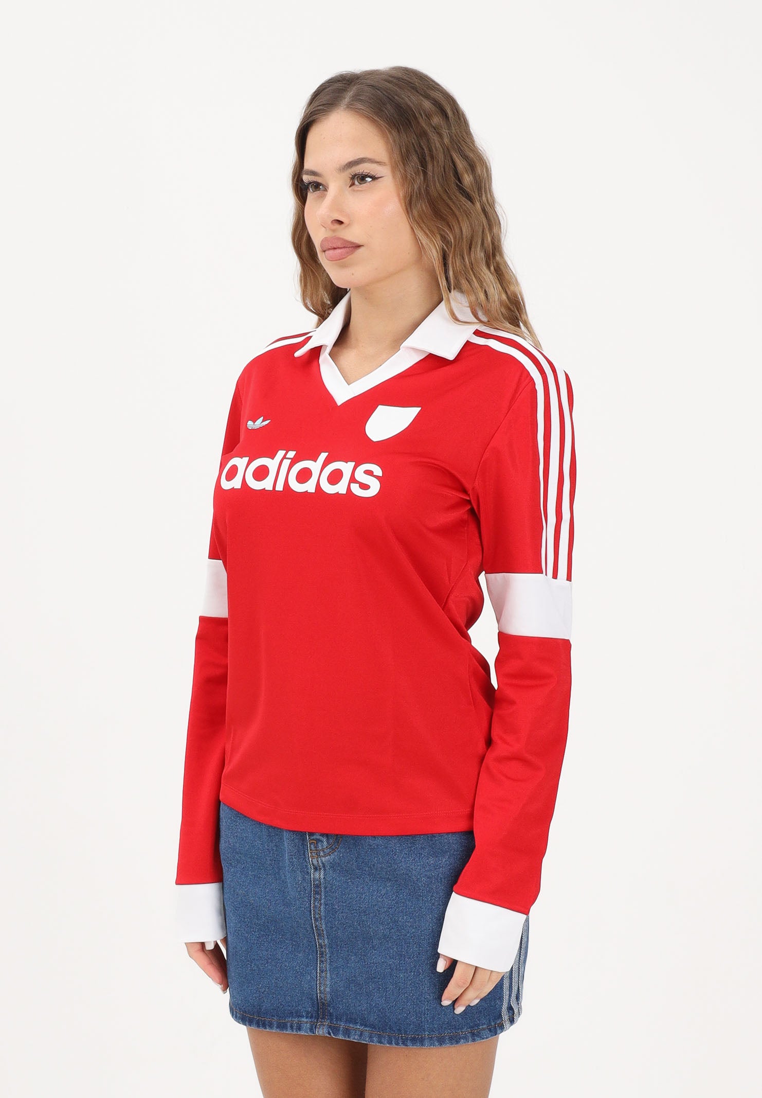 ADIDAS ORIGINALS Polo a manica lunga Graphic Football rossa da donna JW0272 . ADIDAS ORIGINALS