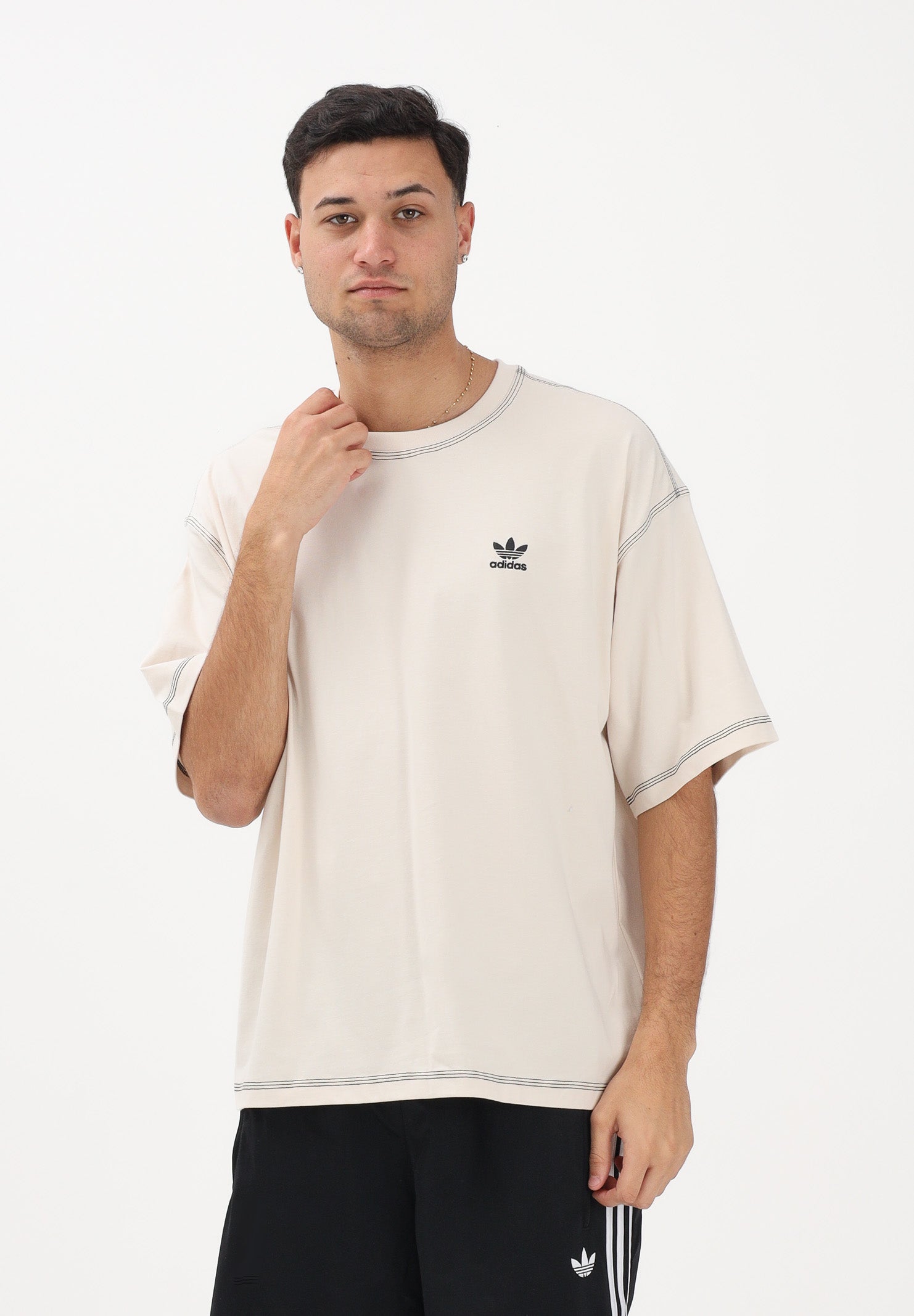 ADIDAS ORIGINALS T-shirt a manica corta TREFOIL ESSENTIALS panna da uomo JW0970 . ADIDAS ORIGINALS