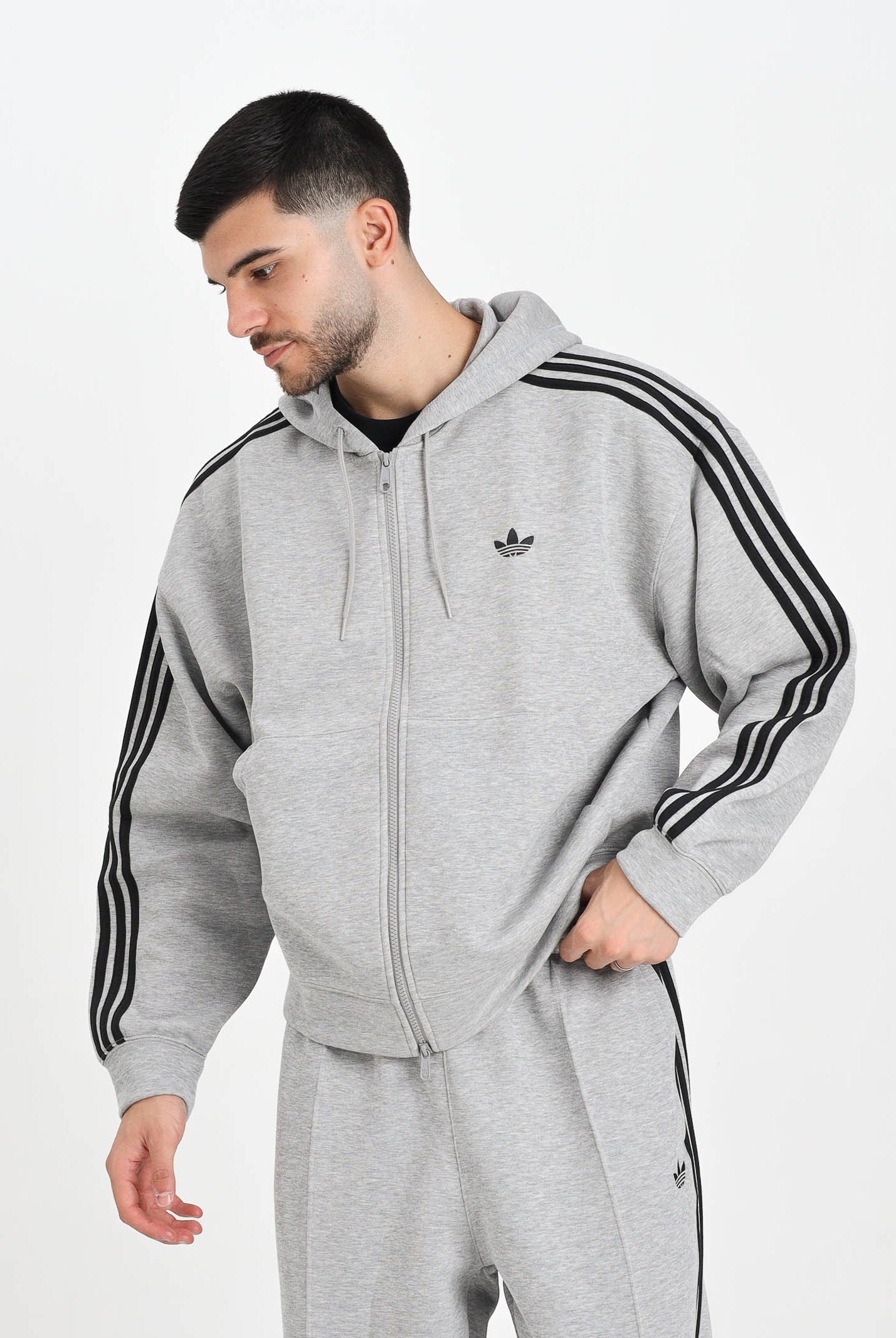 ADIDAS ORIGINALS Felpa con zip Adicolor Spacer Oversized grigia da uomo JW5965 . ADIDAS ORIGINALS