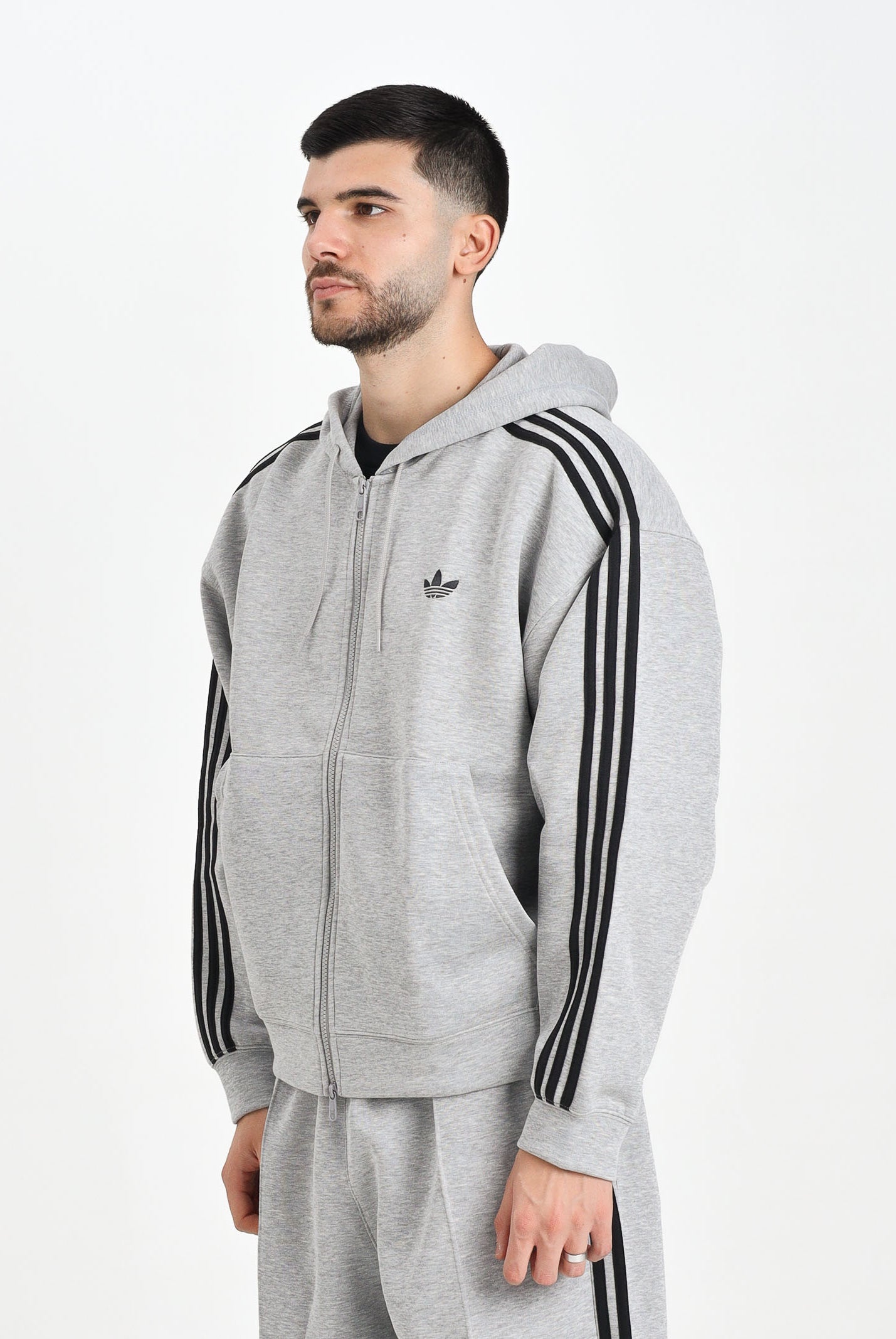 ADIDAS ORIGINALS Felpa con zip Adicolor Spacer Oversized grigia da uomo JW5965 . ADIDAS ORIGINALS