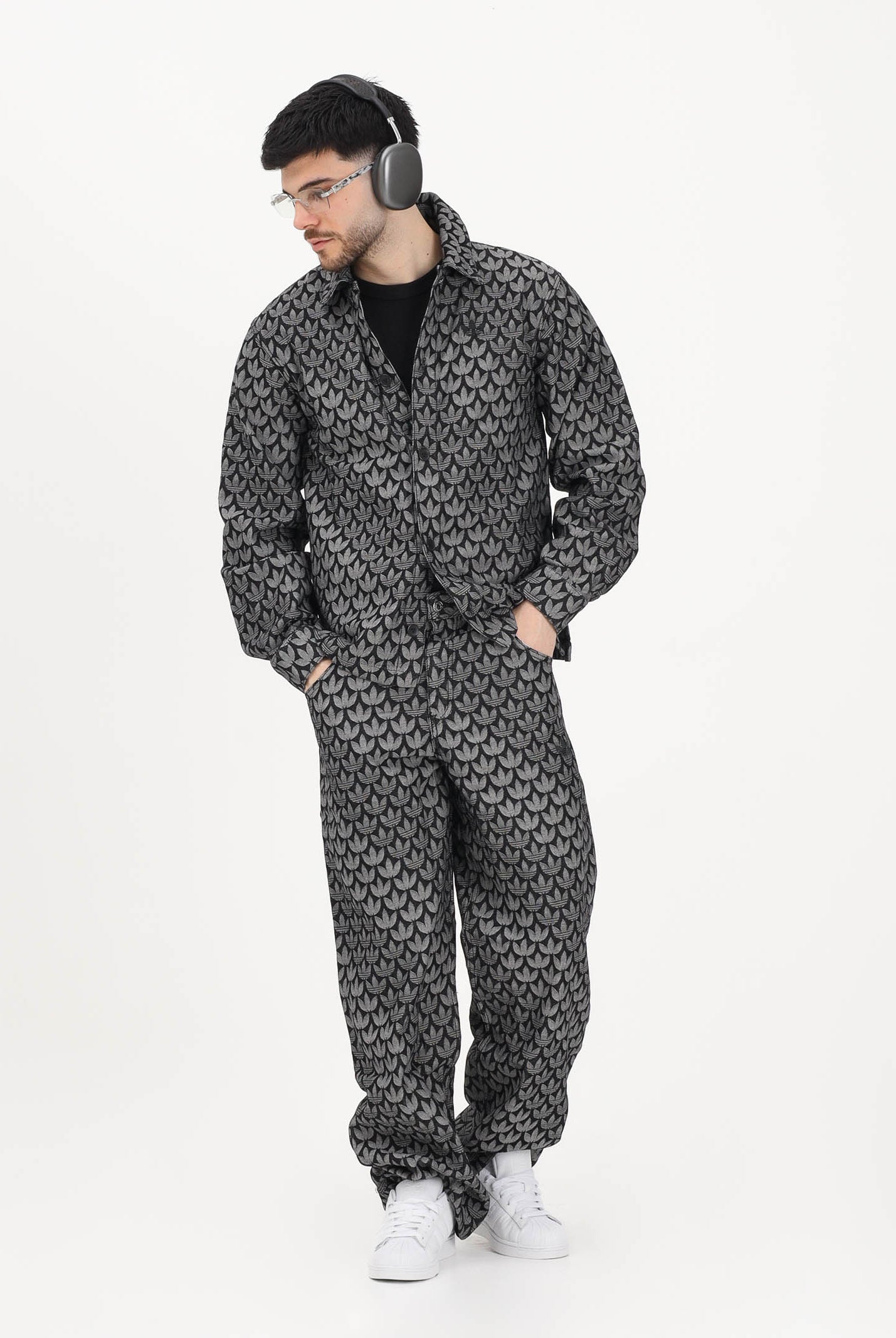 ADIDAS ORIGINALS Camicia in denim nero da uomo con monogramma KC6379 . ADIDAS ORIGINALS