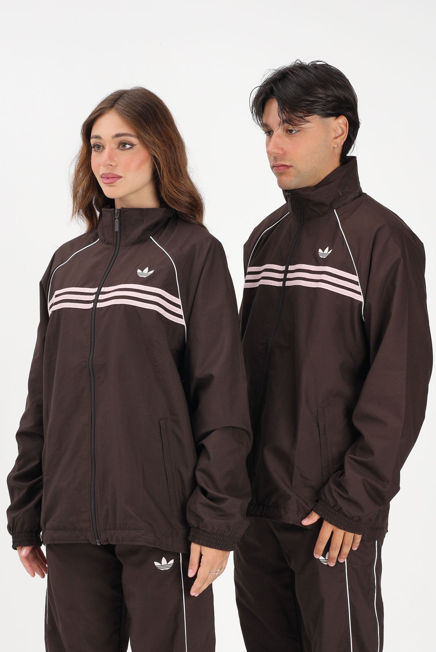 ADIDAS ORIGINALS Giacca a vento CHEST STRIPES marrone e rosa per uomo e donna KC6436 . ADIDAS ORIGINALS