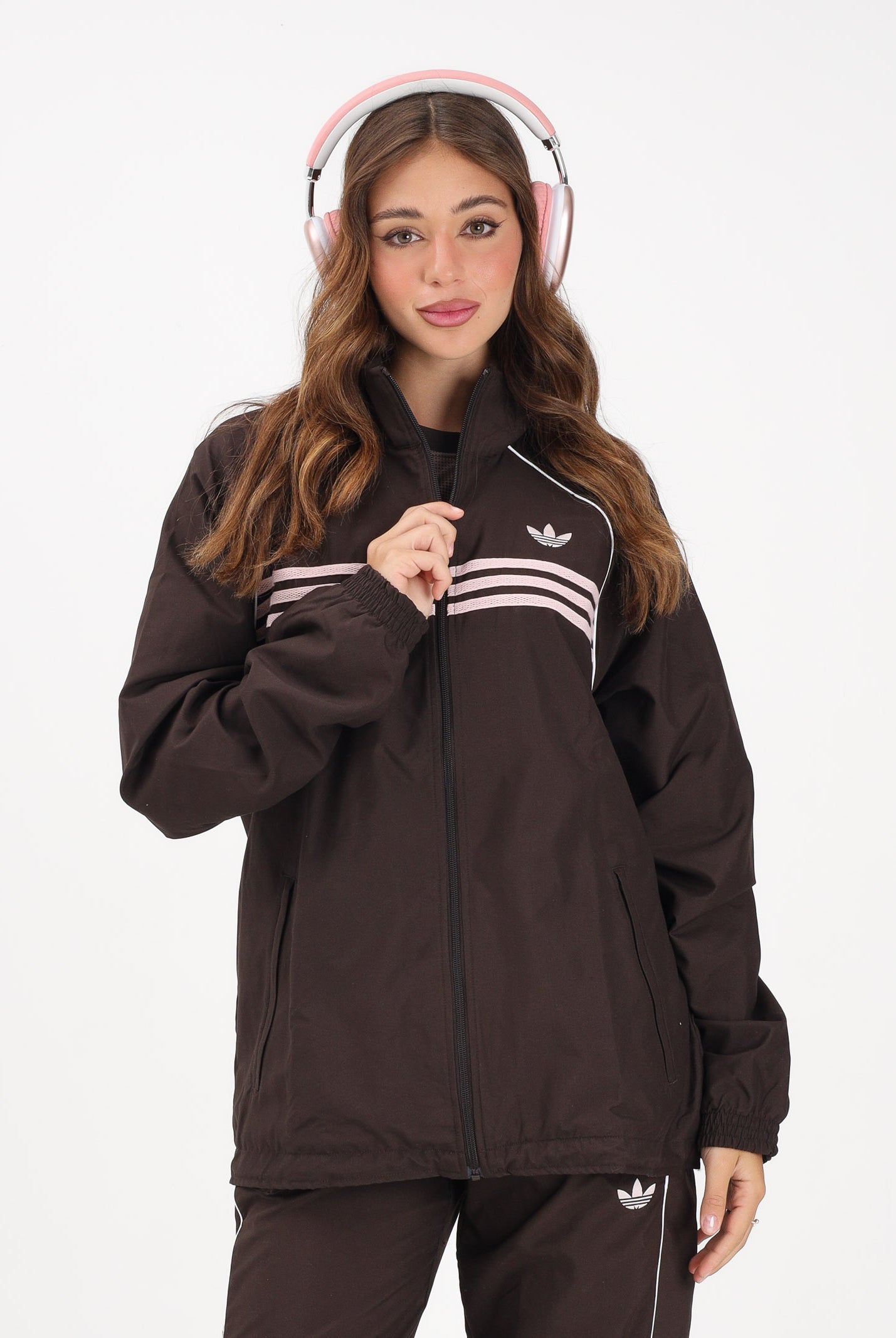 ADIDAS ORIGINALS Giacca a vento CHEST STRIPES marrone e rosa per uomo e donna KC6436 . ADIDAS ORIGINALS