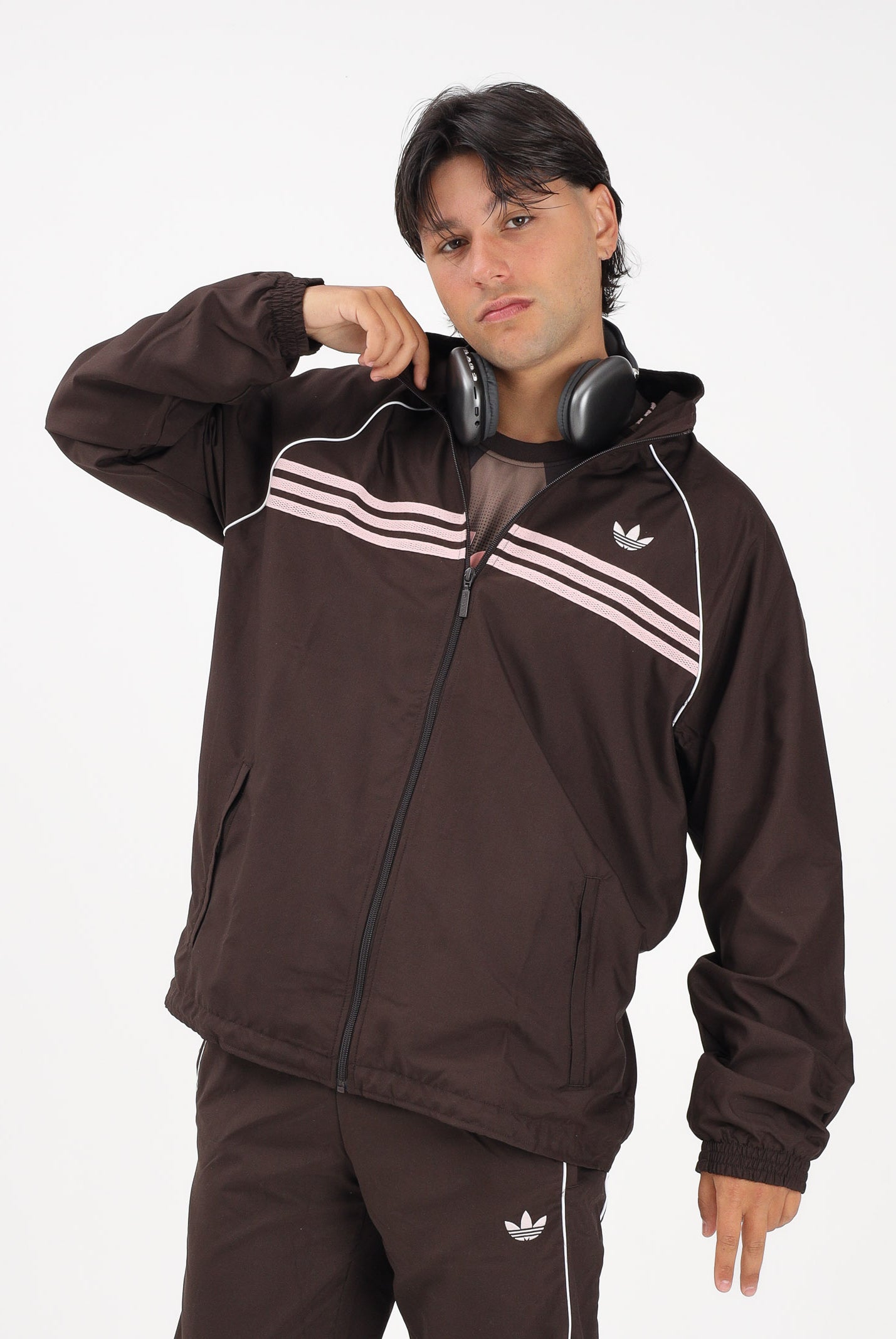 ADIDAS ORIGINALS Giacca a vento CHEST STRIPES marrone e rosa per uomo e donna KC6436 . ADIDAS ORIGINALS