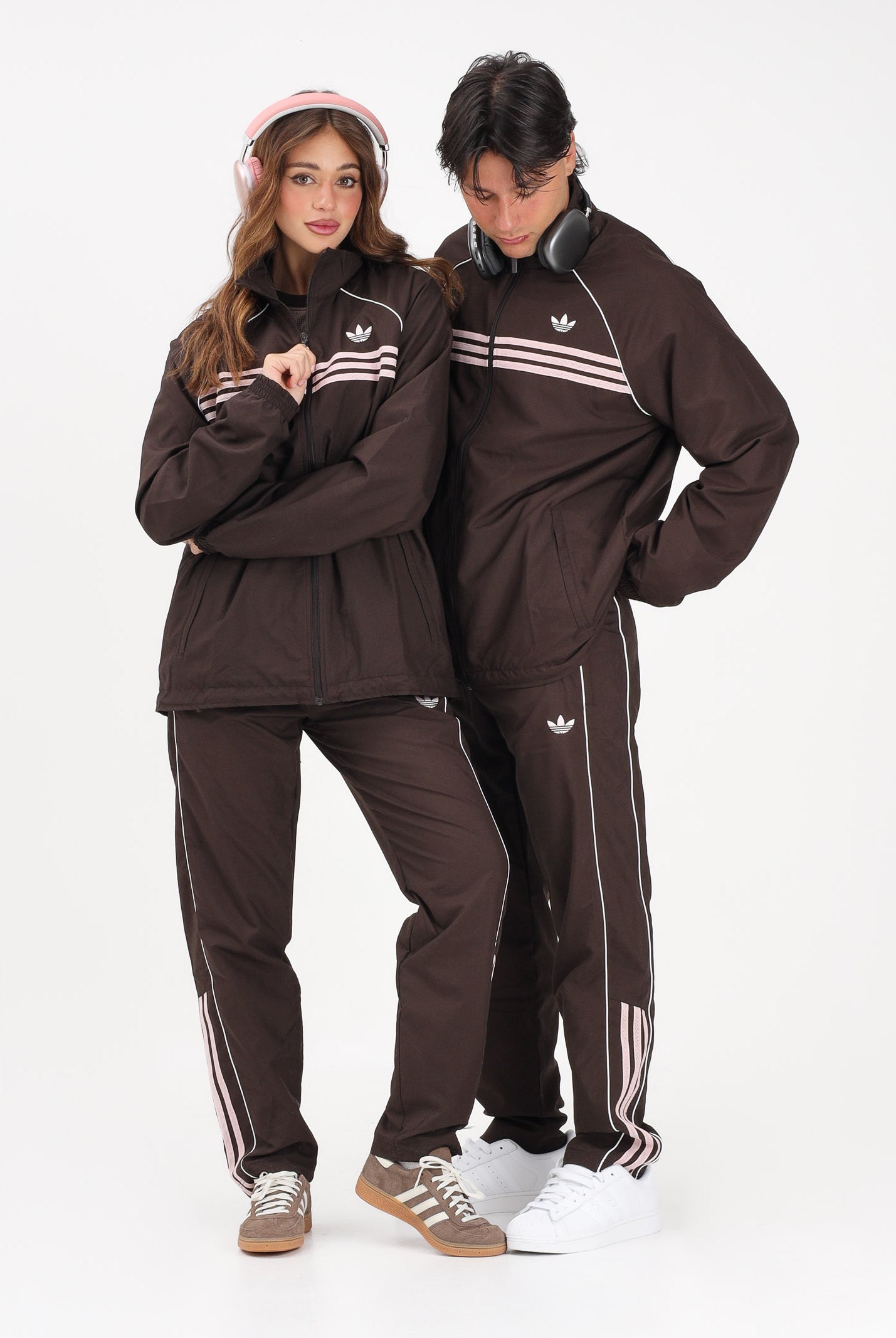 ADIDAS ORIGINALS Pantalone sportivo HALF STRIPES marrone e rosa per uomo e donna KC6441 . ADIDAS ORIGINALS