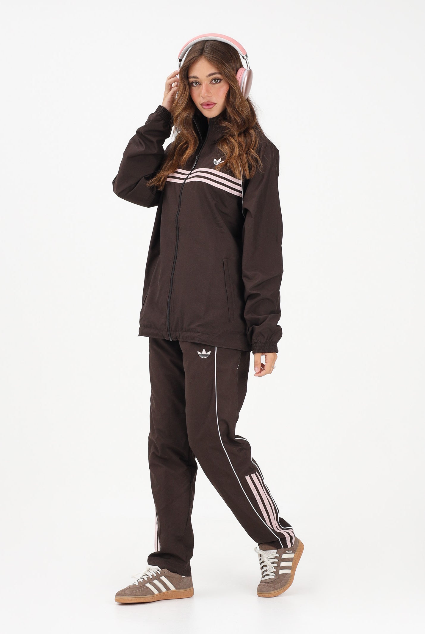 ADIDAS ORIGINALS Pantalone sportivo HALF STRIPES marrone e rosa per uomo e donna KC6441 . ADIDAS ORIGINALS