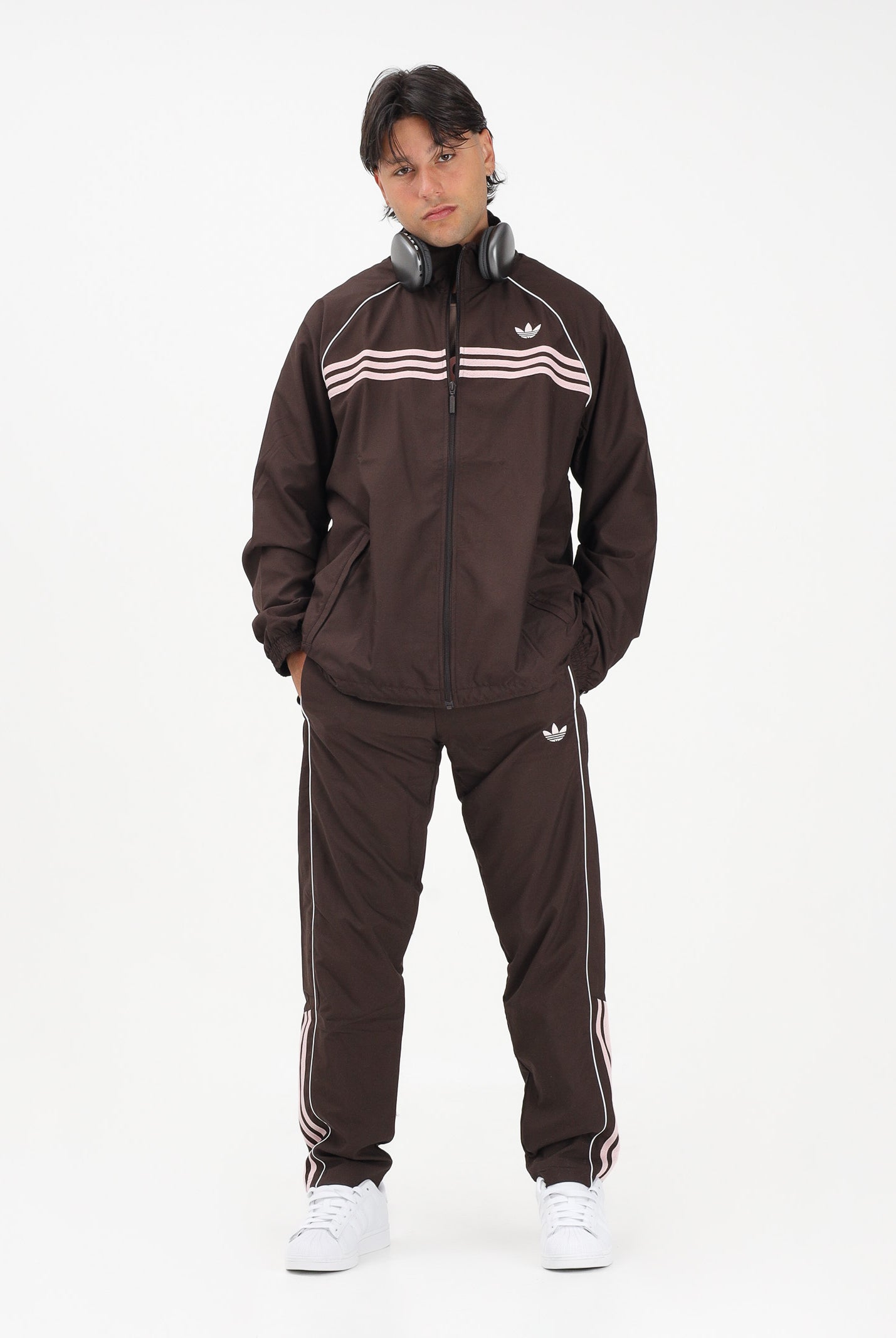 ADIDAS ORIGINALS Pantalone sportivo HALF STRIPES marrone e rosa per uomo e donna KC6441 . ADIDAS ORIGINALS