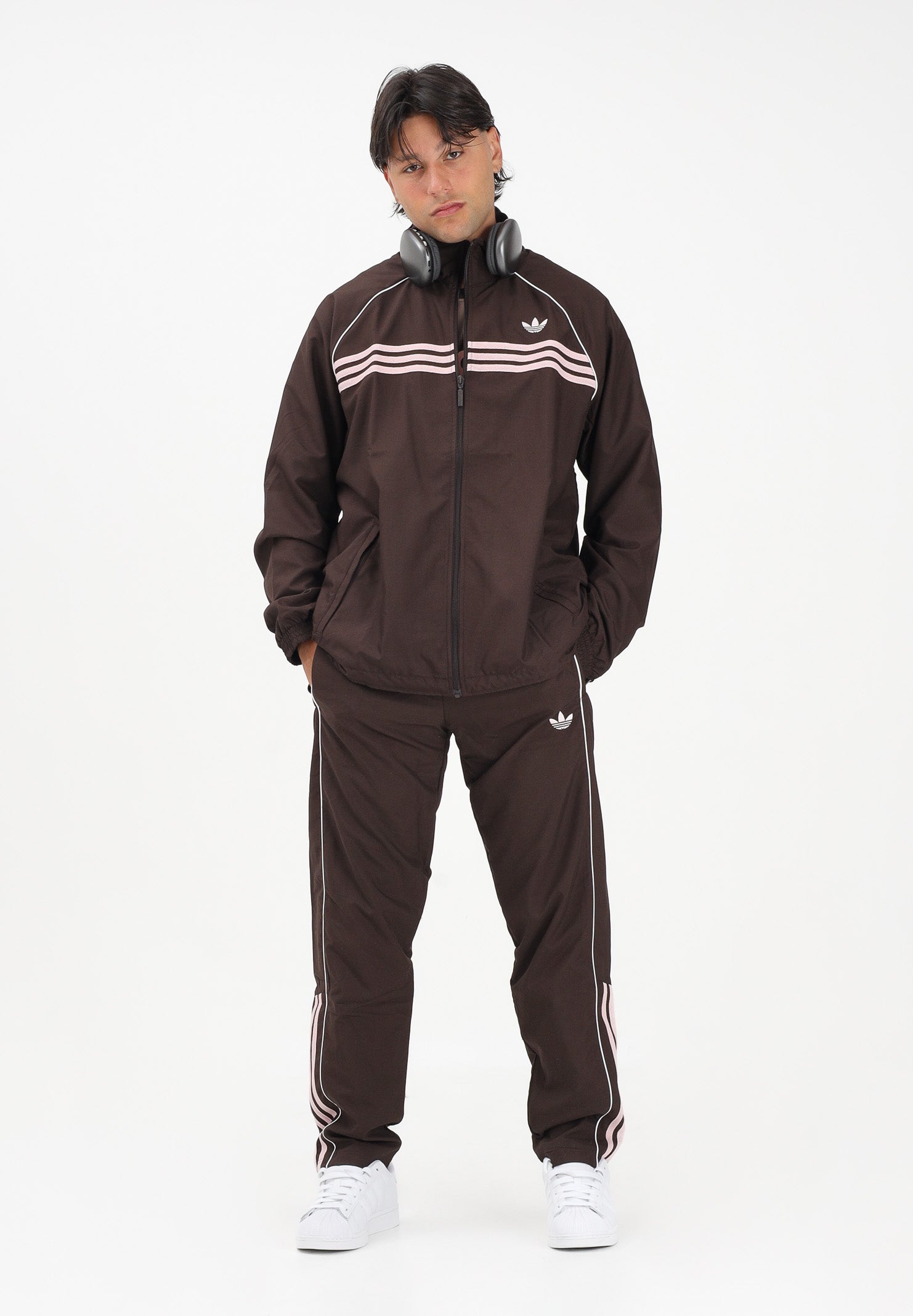 ADIDAS ORIGINALS Pantalone sportivo HALF STRIPES marrone e rosa per uomo e donna KC6441 . ADIDAS ORIGINALS