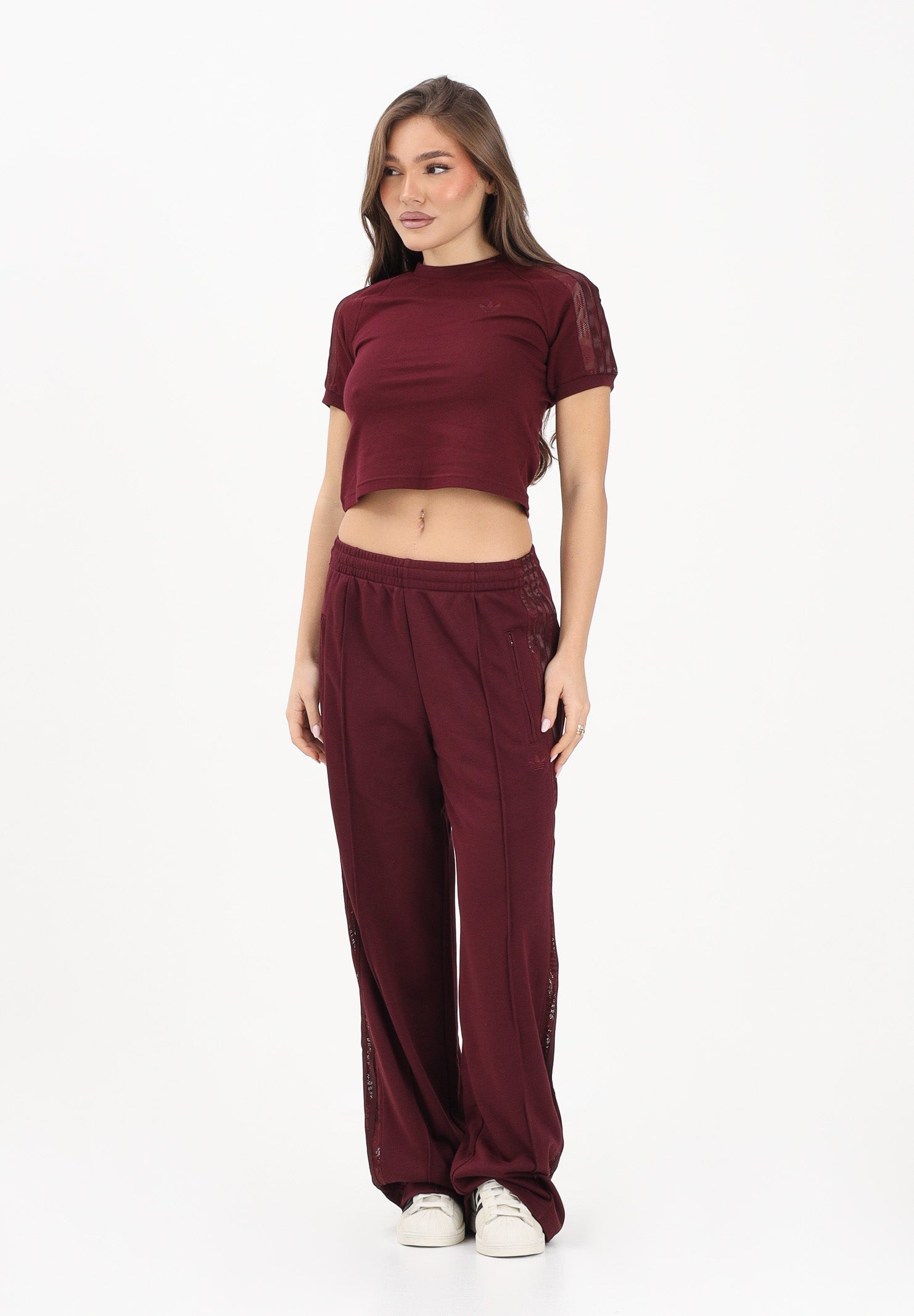 ADIDAS ORIGINALS Pantalone sportivo FIREBIRD IN PIZZO bordeaux da donna KC6445 . ADIDAS ORIGINALS