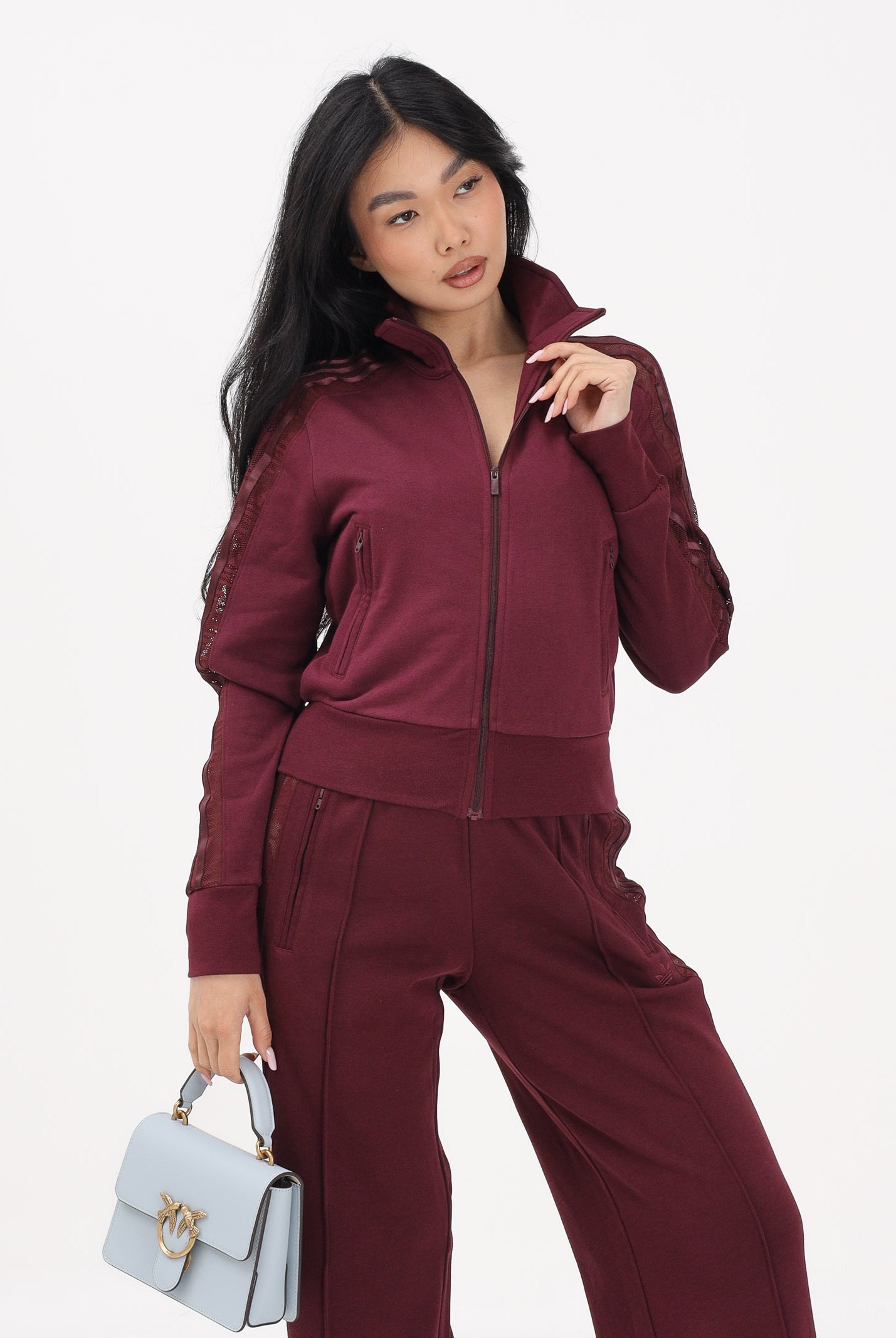 ADIDAS ORIGINALS Felpa con zip FIREBIRD LACE bordeaux da donna KC6451 . ADIDAS ORIGINALS