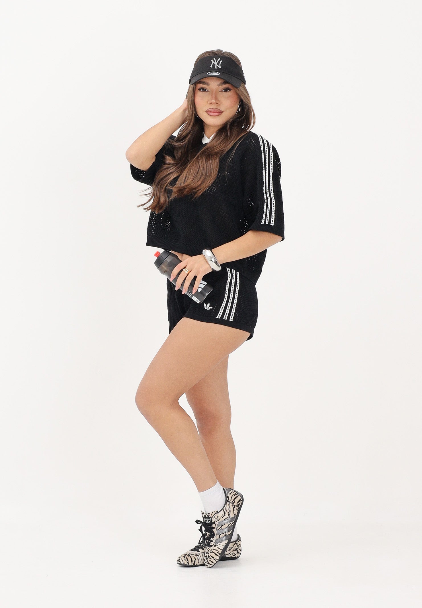 ADIDAS ORIGINALS Shorts Knitted Crochet nero da donna KC6478 . ADIDAS ORIGINALS