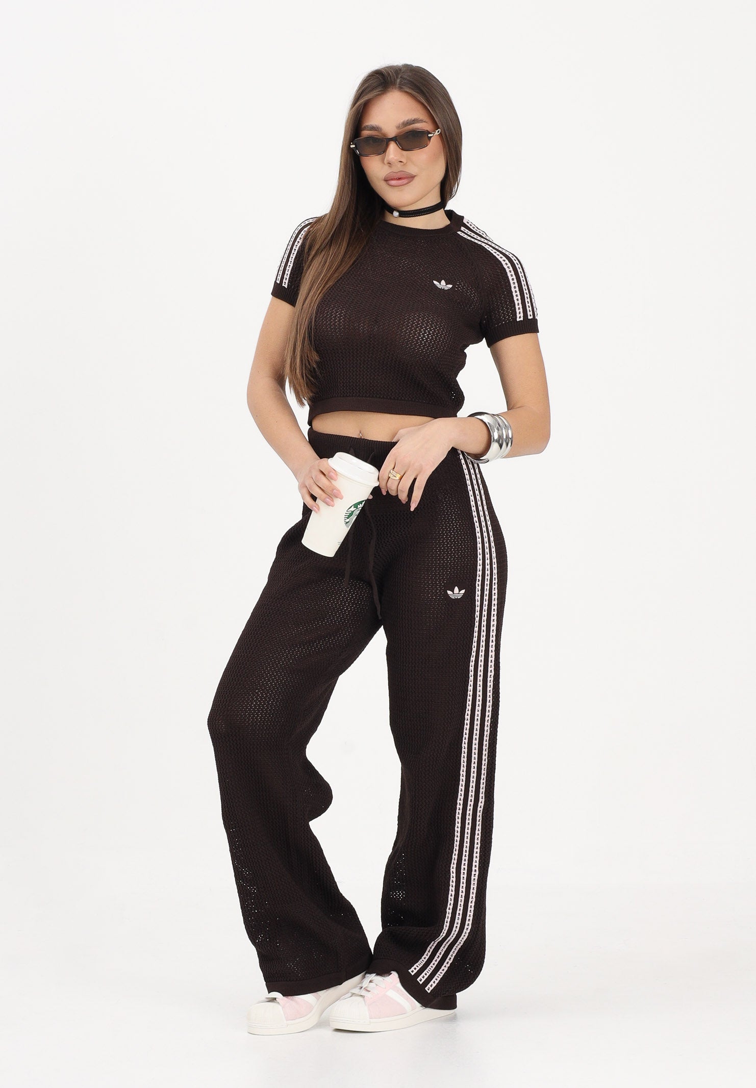 ADIDAS ORIGINALS Maglia a manica corta KNITTED CROCHET CALI marrone da donna KC6480 . ADIDAS ORIGINALS