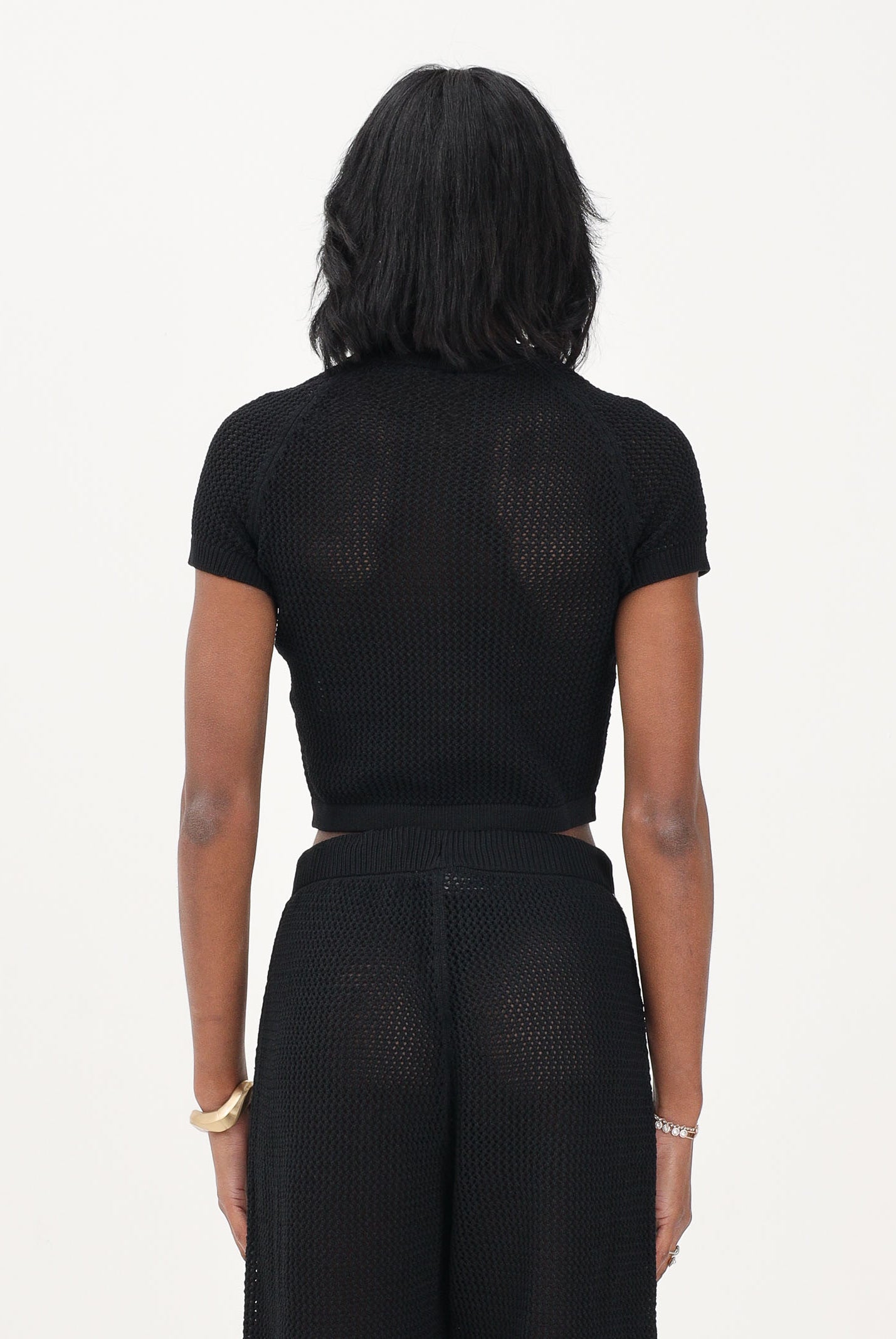ADIDAS ORIGINALS Maglia a manica corta KNITTED CROCHET CALI nera da donna KC6481 . ADIDAS ORIGINALS