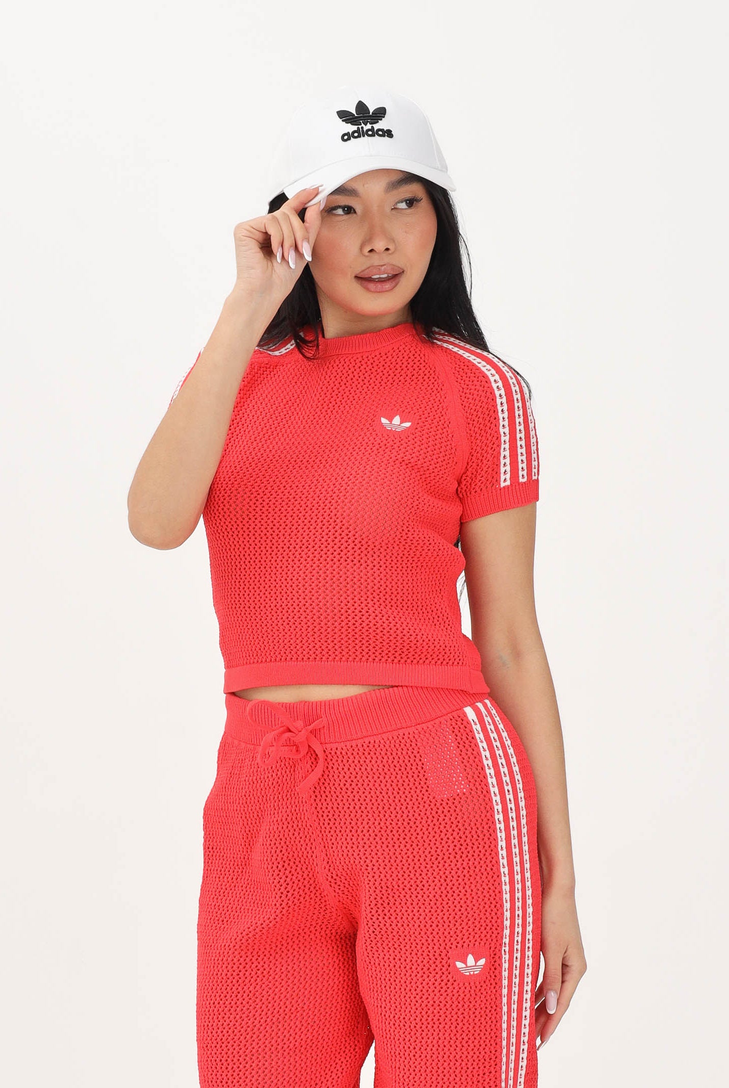 ADIDAS ORIGINALS Maglia a manica corta KNITTED CROCHET CALI corallo da donna KC6482 . ADIDAS ORIGINALS