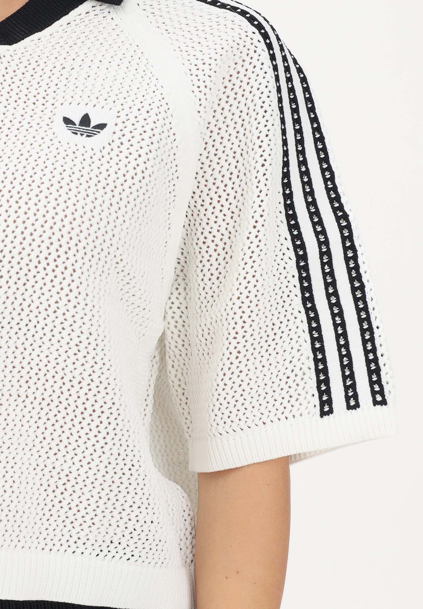 ADIDAS ORIGINALS Polo a manica corta KNITTED CROCHET bianca da donna KC6490 . ADIDAS ORIGINALS
