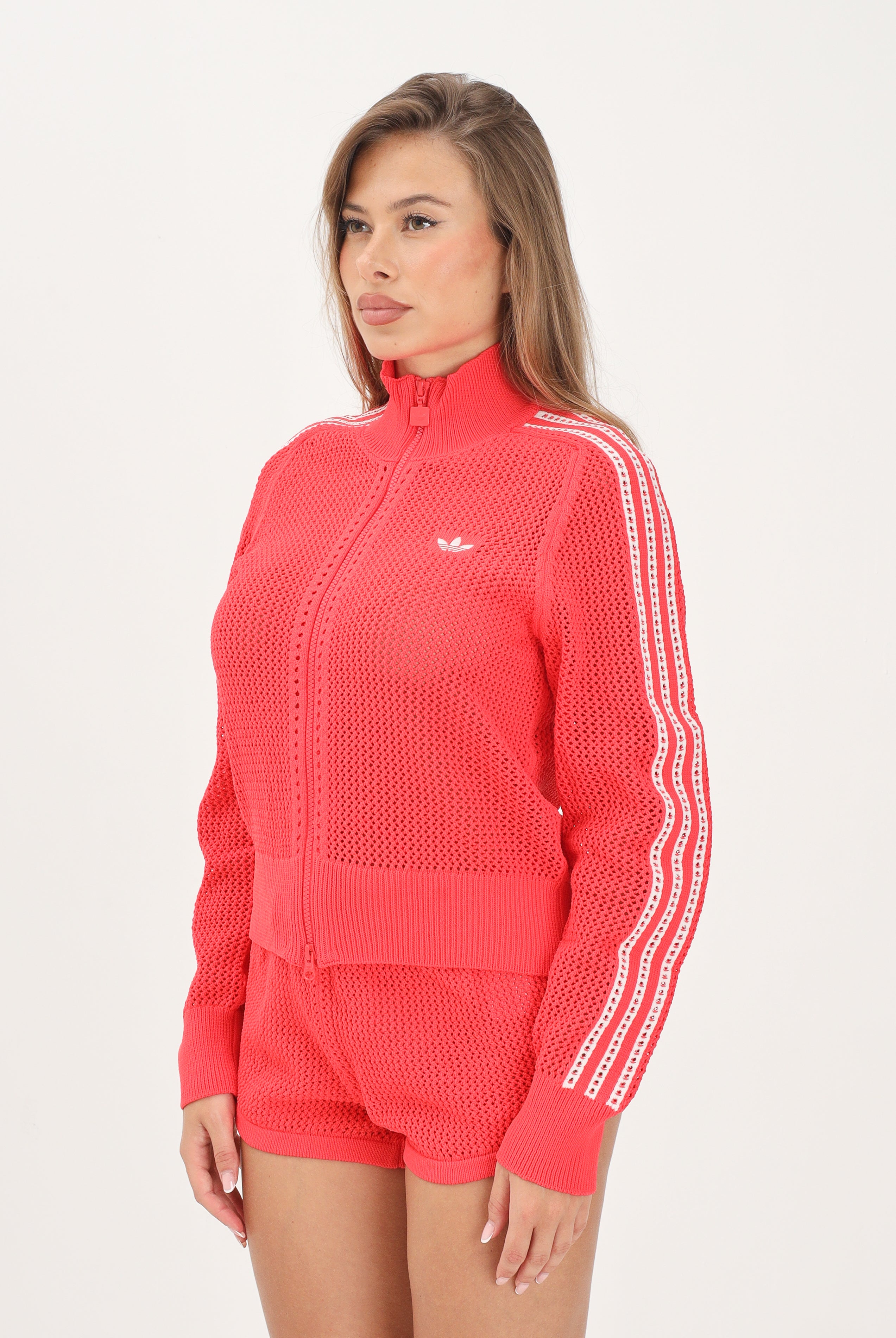 ADIDAS ORIGINALS felpa con zip Knitted Crochet Firebird Track Top Semi Lucid Red rosso donna. KC6495 . ADIDAS ORIGINALS