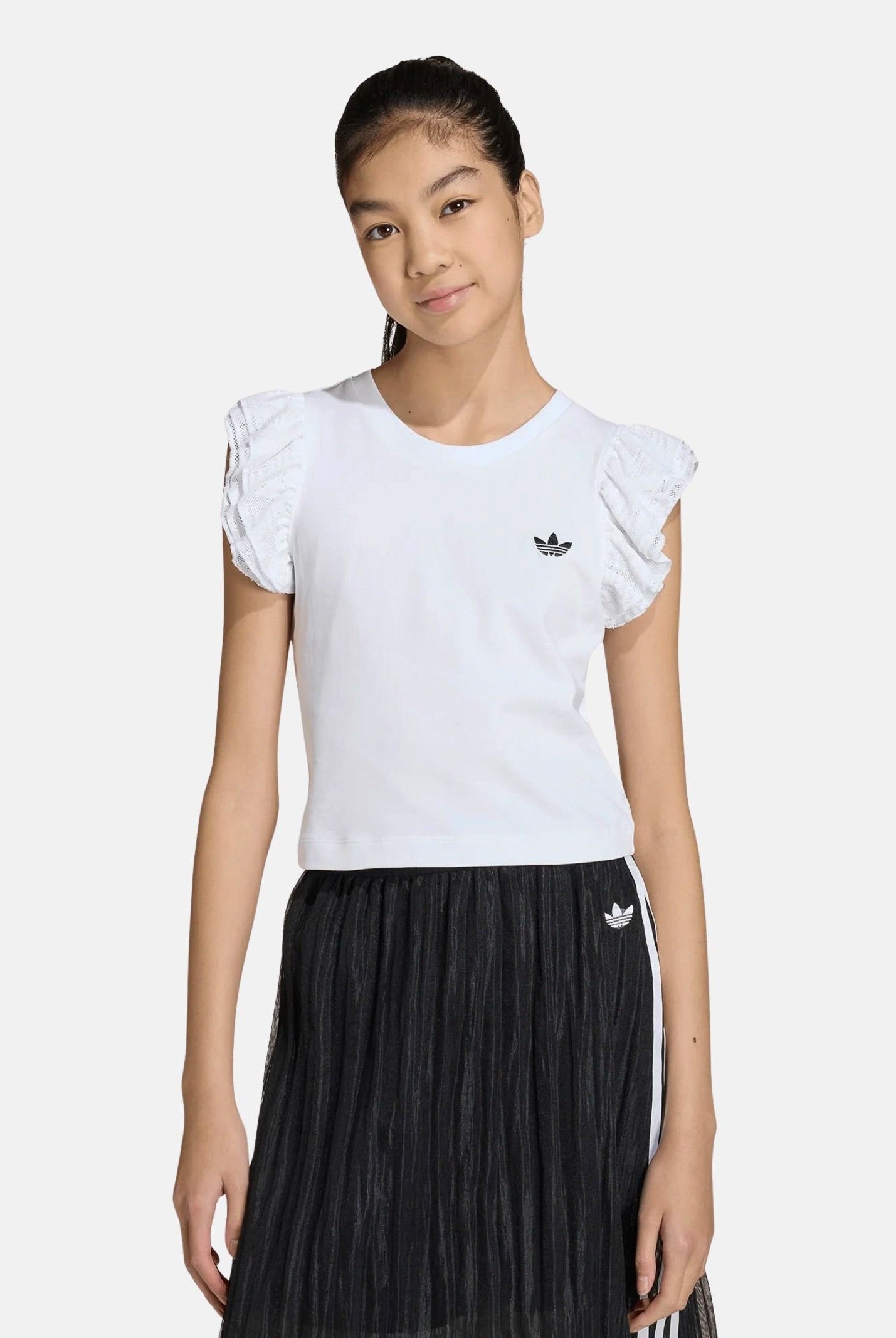 ADIDAS ORIGINALS T-shirt a manica corta SLIM LACE bianca da bambina KC6771 . ADIDAS ORIGINALS