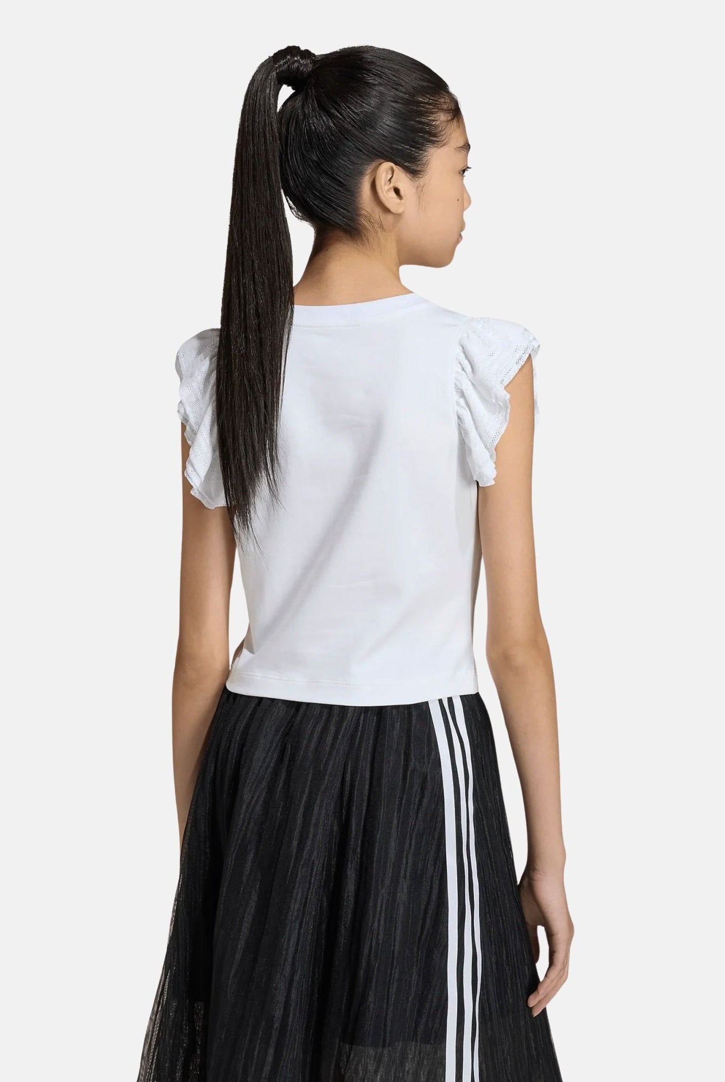 ADIDAS ORIGINALS T-shirt a manica corta SLIM LACE bianca da bambina KC6771 . ADIDAS ORIGINALS