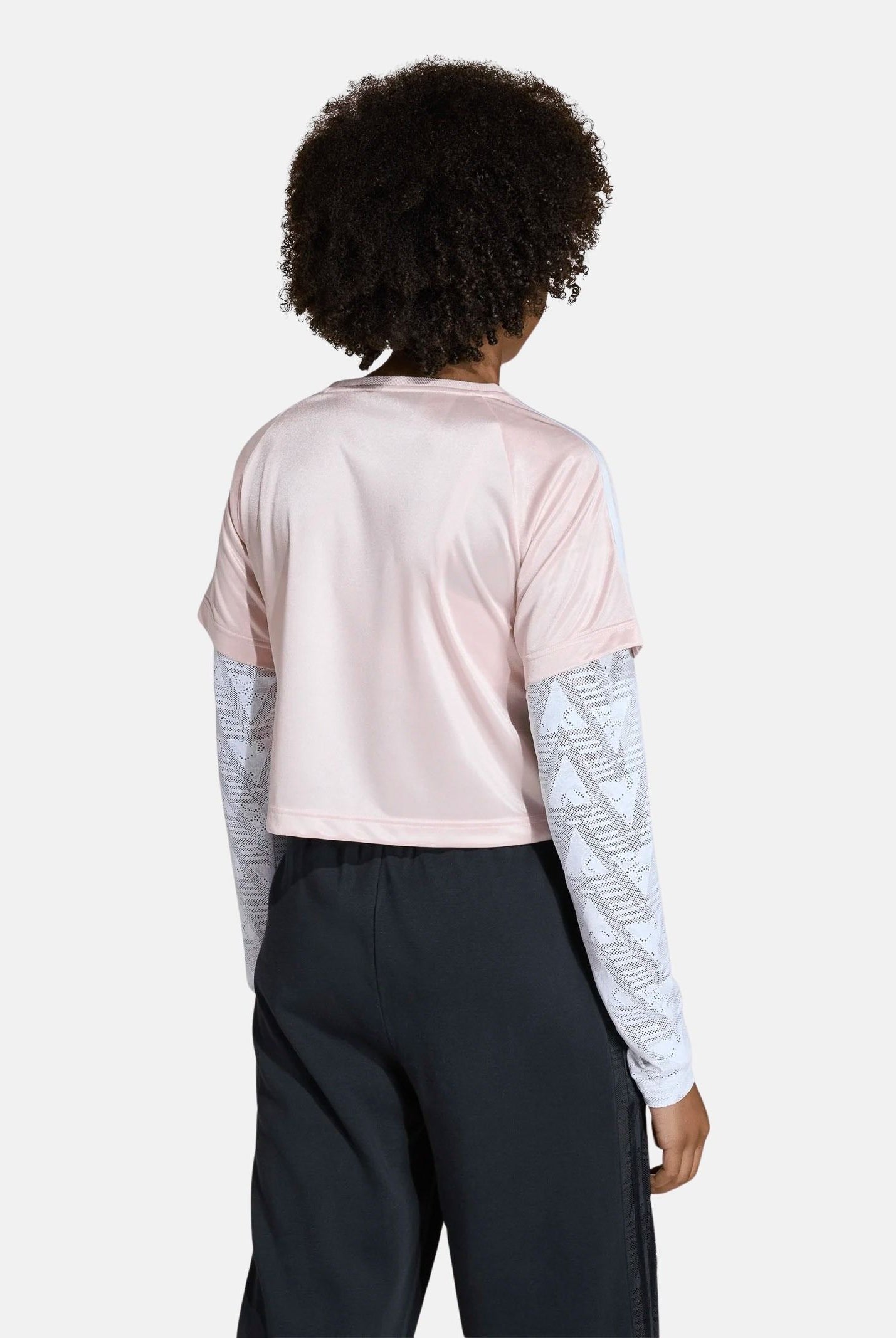 ADIDAS ORIGINALS T-shirt a manica lunga LOOSE 2IN1 LACE bianca e rosa da bambina KC6785 . ADIDAS ORIGINALS