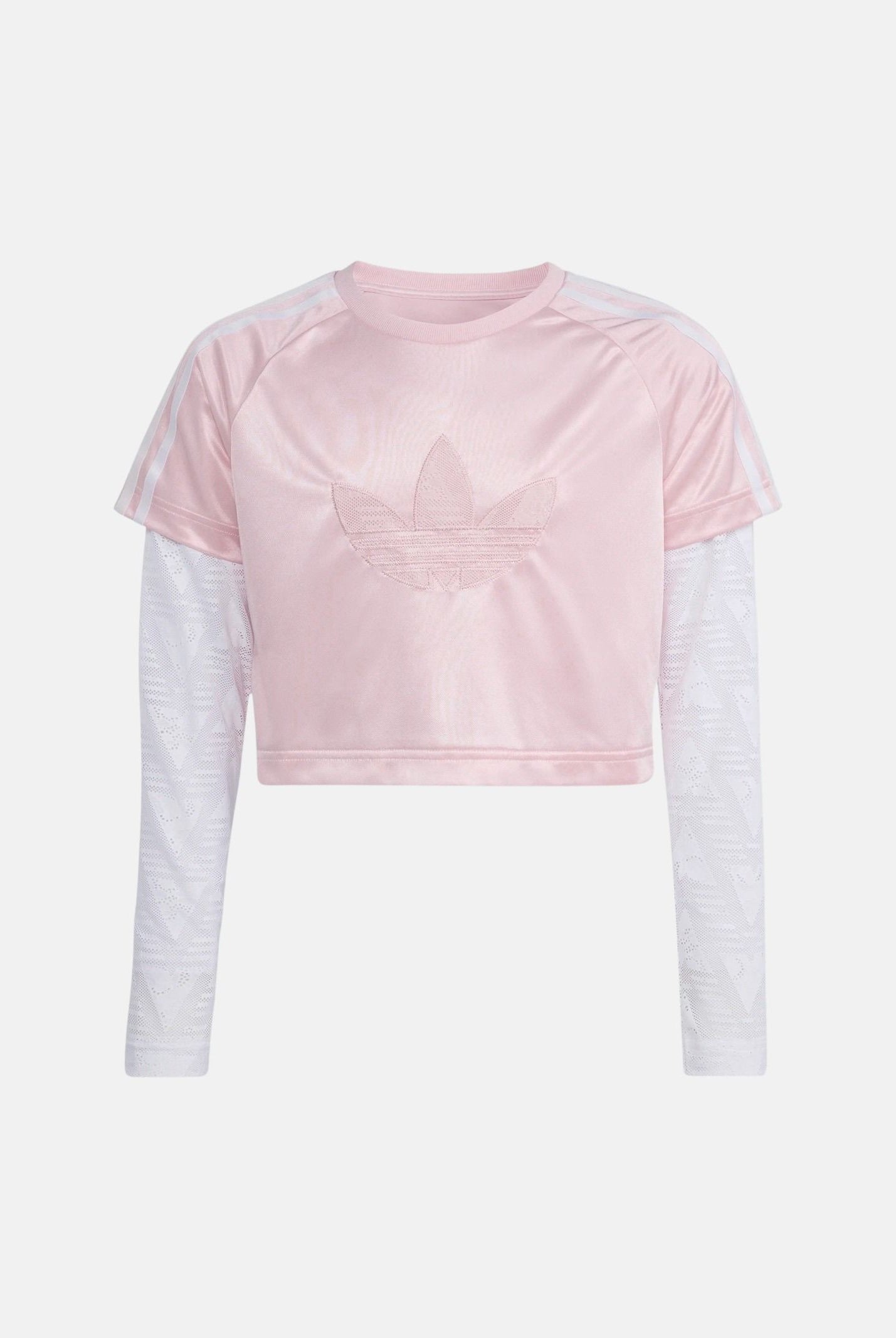 ADIDAS ORIGINALS T-shirt a manica lunga LOOSE 2IN1 LACE bianca e rosa da bambina KC6785 . ADIDAS ORIGINALS