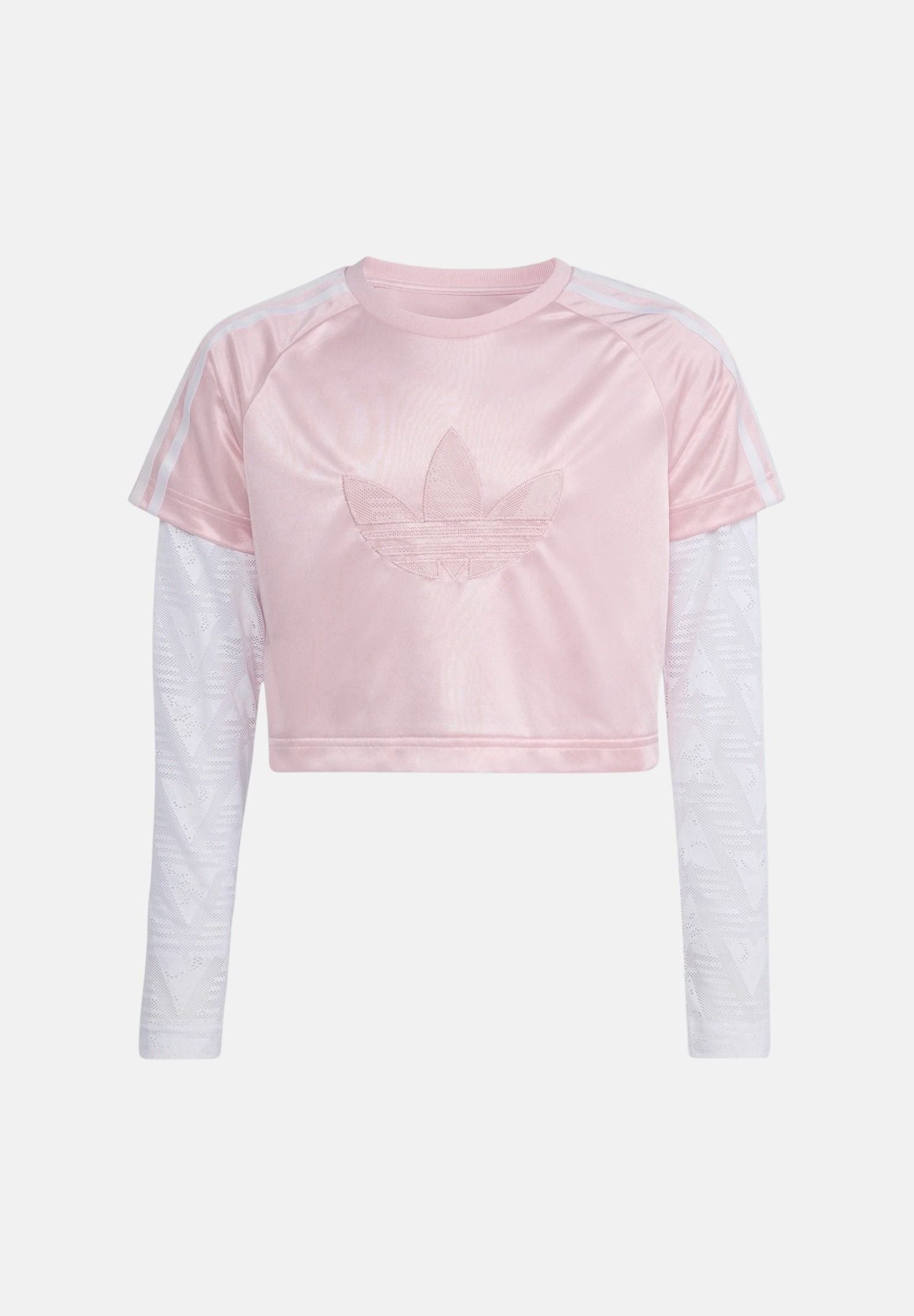 ADIDAS ORIGINALS T-shirt a manica lunga LOOSE 2IN1 LACE bianca e rosa da bambina KC6785 . ADIDAS ORIGINALS
