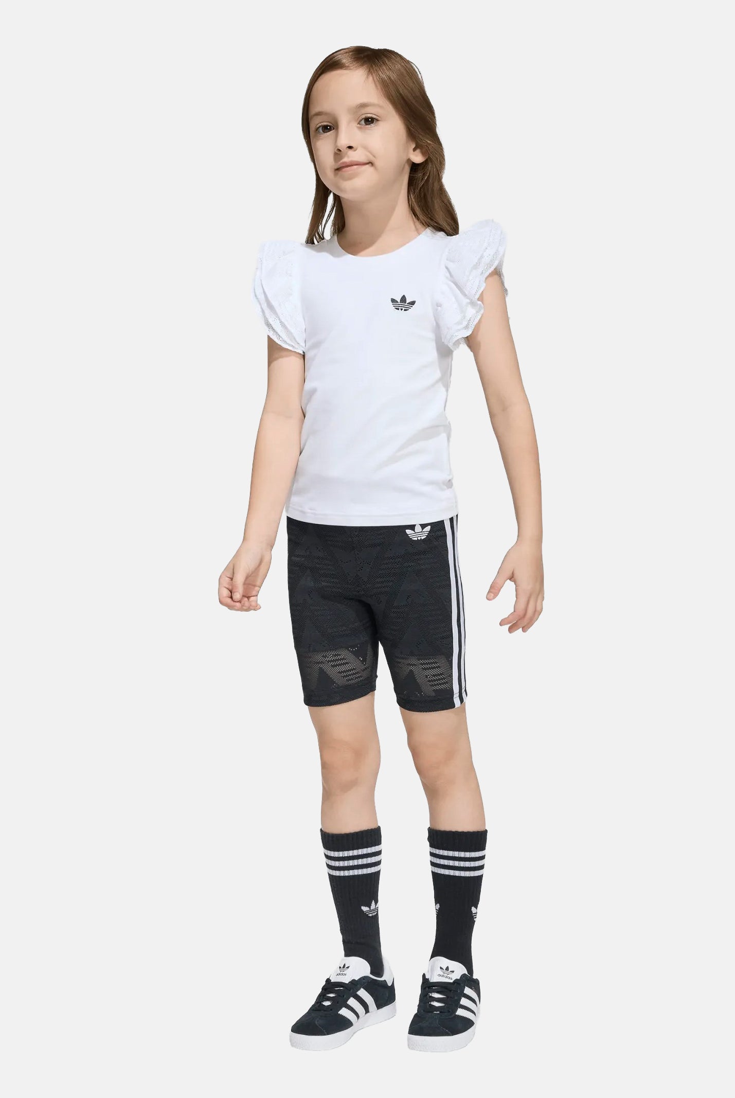 ADIDAS ORIGINALS Completino LACE CYCLING SHORT TEE SET da bianco e nero da bambina KC6795 . ADIDAS ORIGINALS