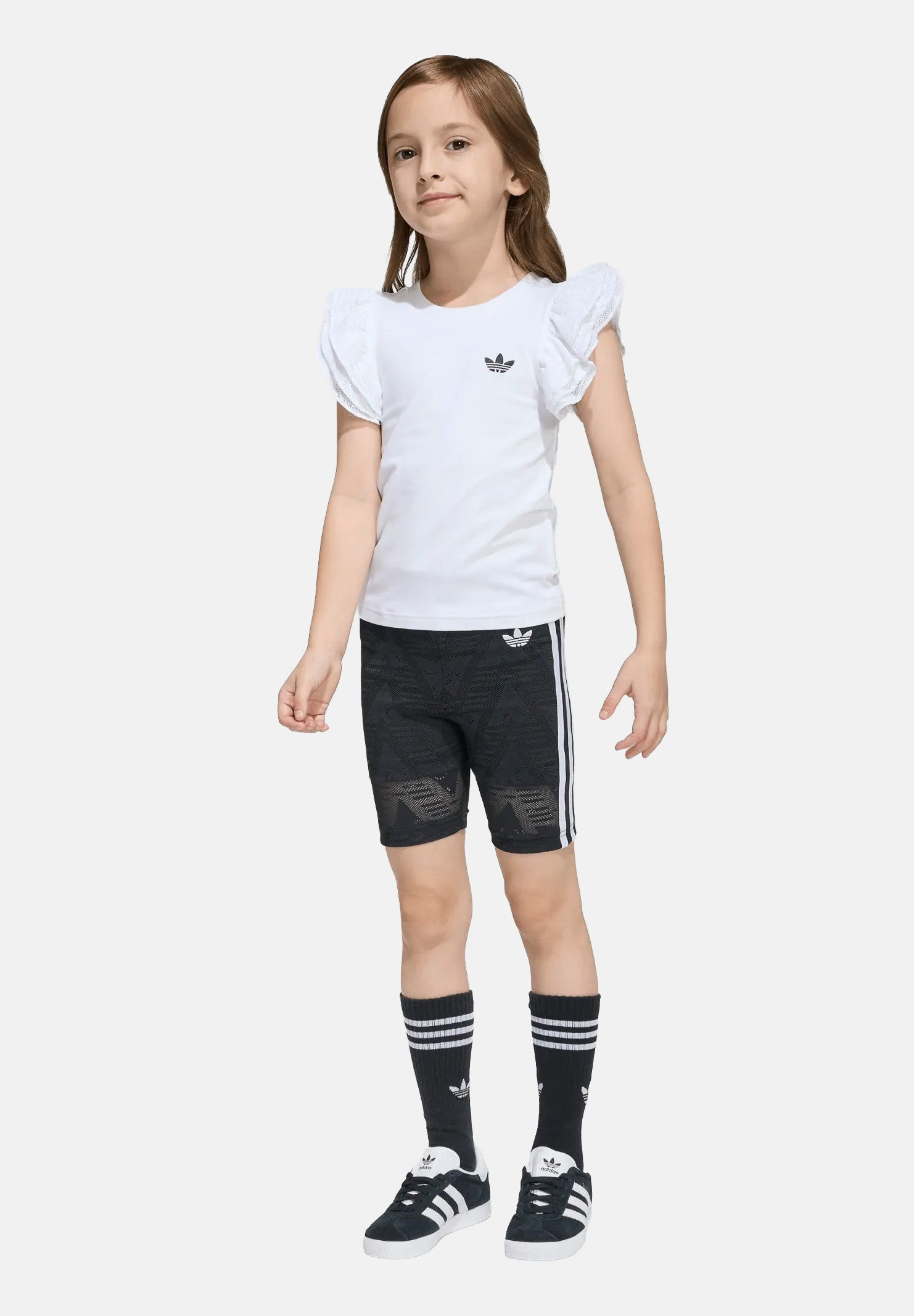 ADIDAS ORIGINALS Completino LACE CYCLING SHORT TEE SET da bianco e nero da bambina KC6795 . ADIDAS ORIGINALS