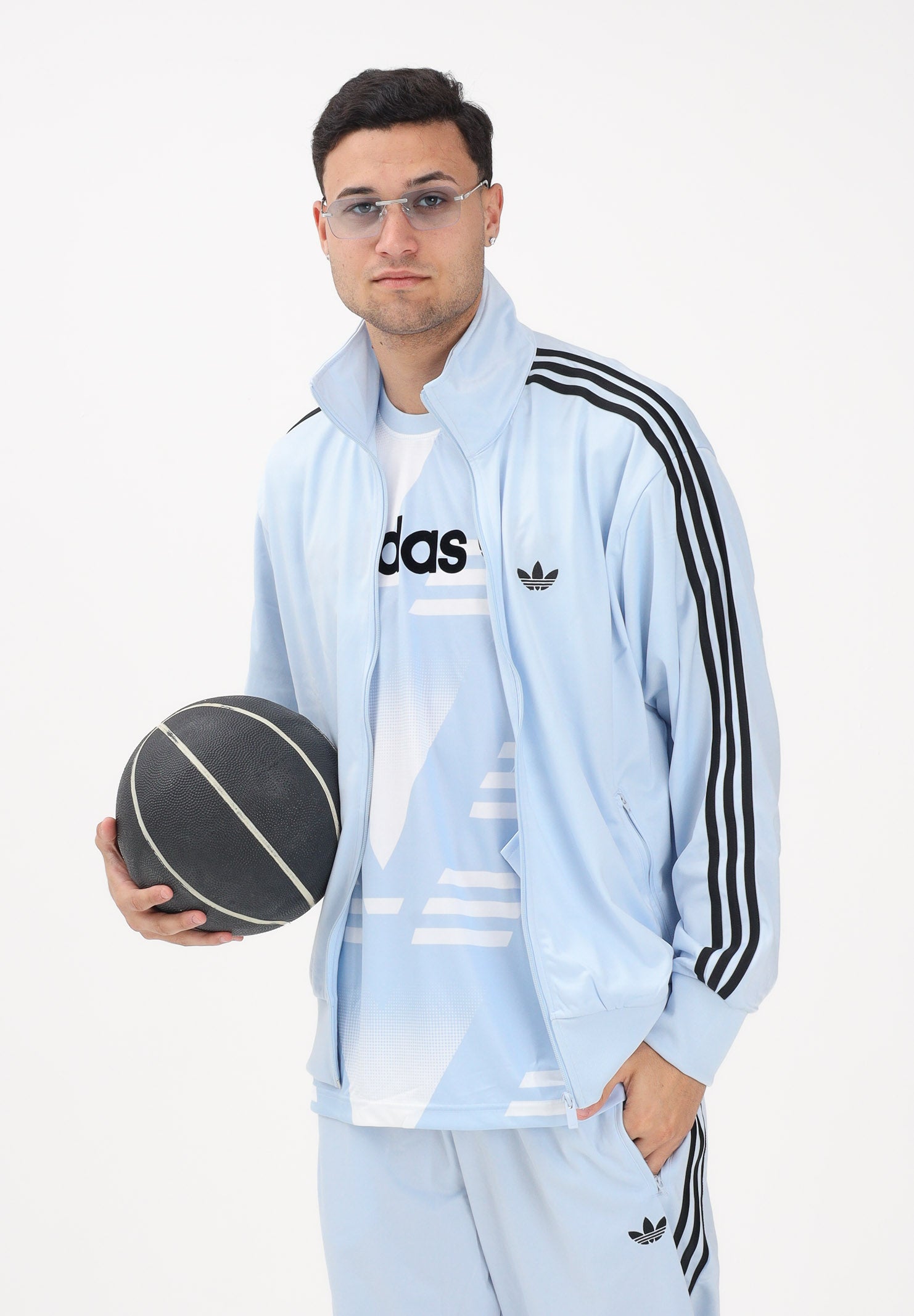 ADIDAS ORIGINALS Felpa con zip Firebird azzurra da uomo KC7997 . ADIDAS ORIGINALS