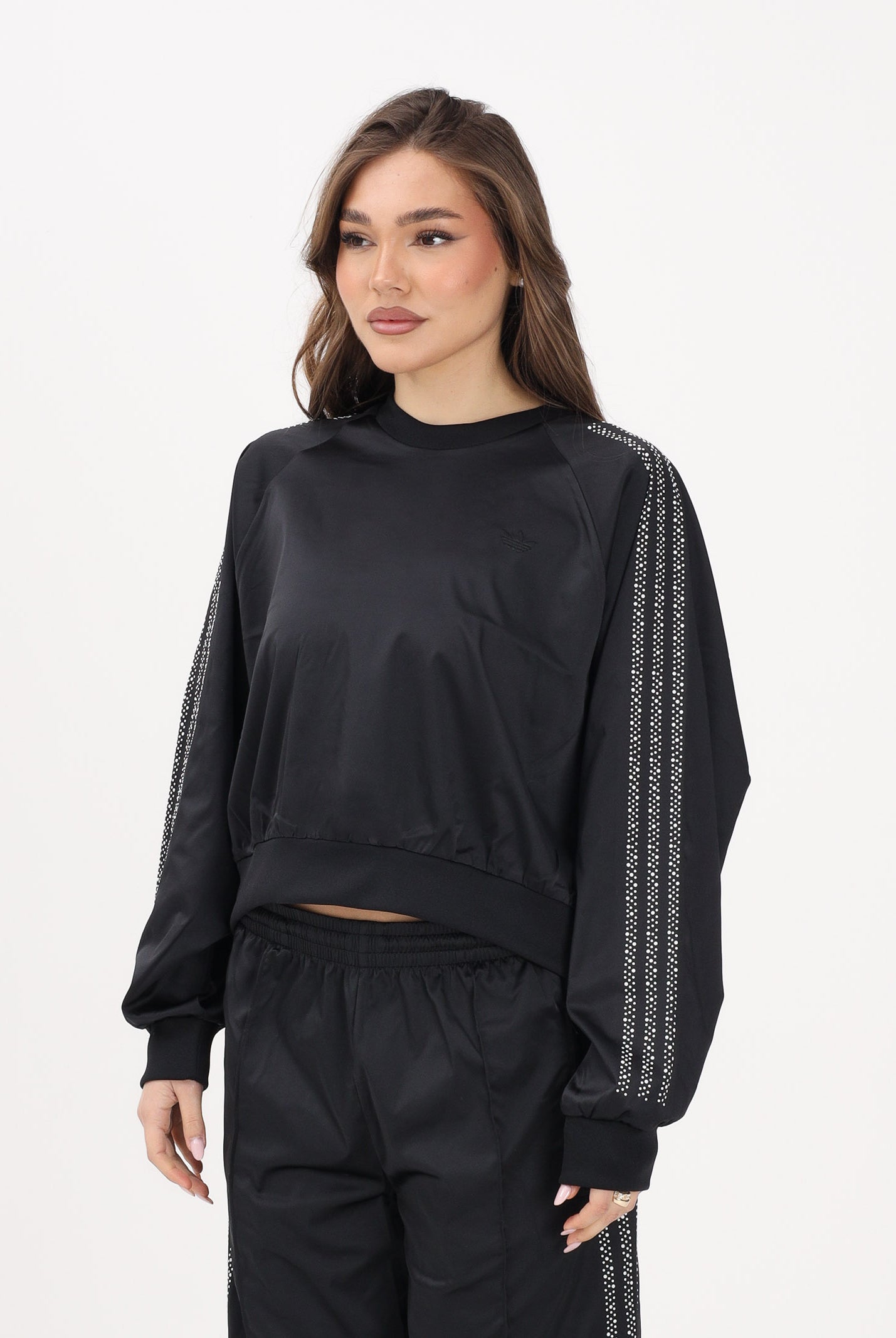 ADIDAS ORIGINALS Felpa girocollo PEARL JACQUARD nera da donna KC8087 . ADIDAS ORIGINALS