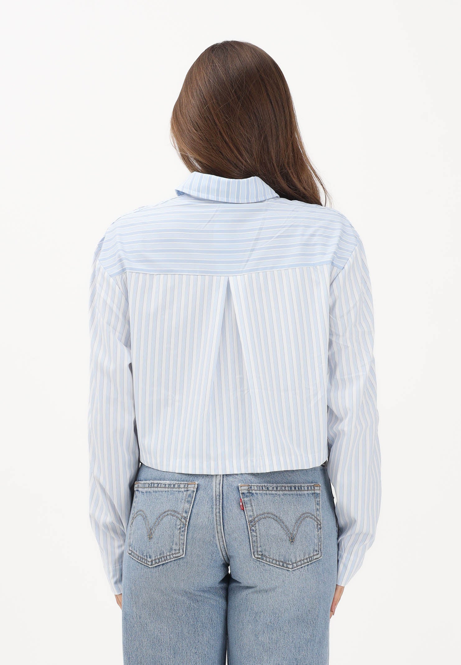 ADIDAS ORIGINALS Camicia a manica lunga Popeline bianca e azzurra da donna KC8870 . ADIDAS ORIGINALS