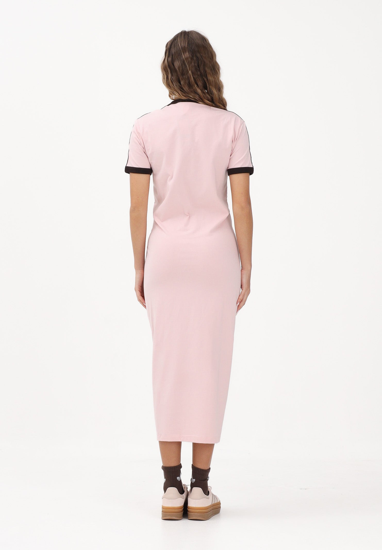 ADIDAS ORIGINALS Abito midi Slim 3-Stripes rosa e marrone da donna KC9014 . ADIDAS ORIGINALS