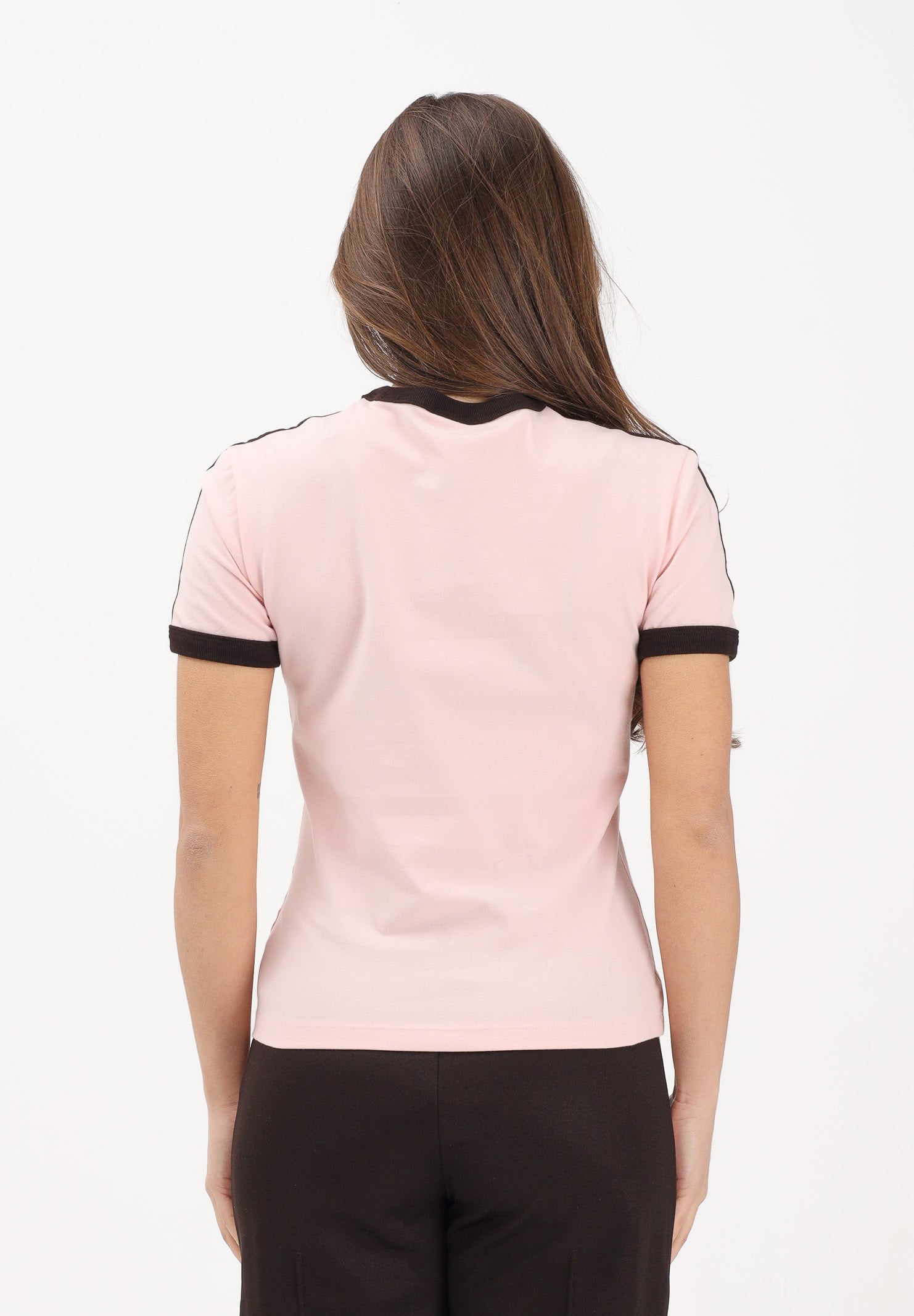 ADIDAS ORIGINALS T-shirt a manica corta 3 STRIPES SLIM rosa e marrone da donna KC9016 . ADIDAS ORIGINALS