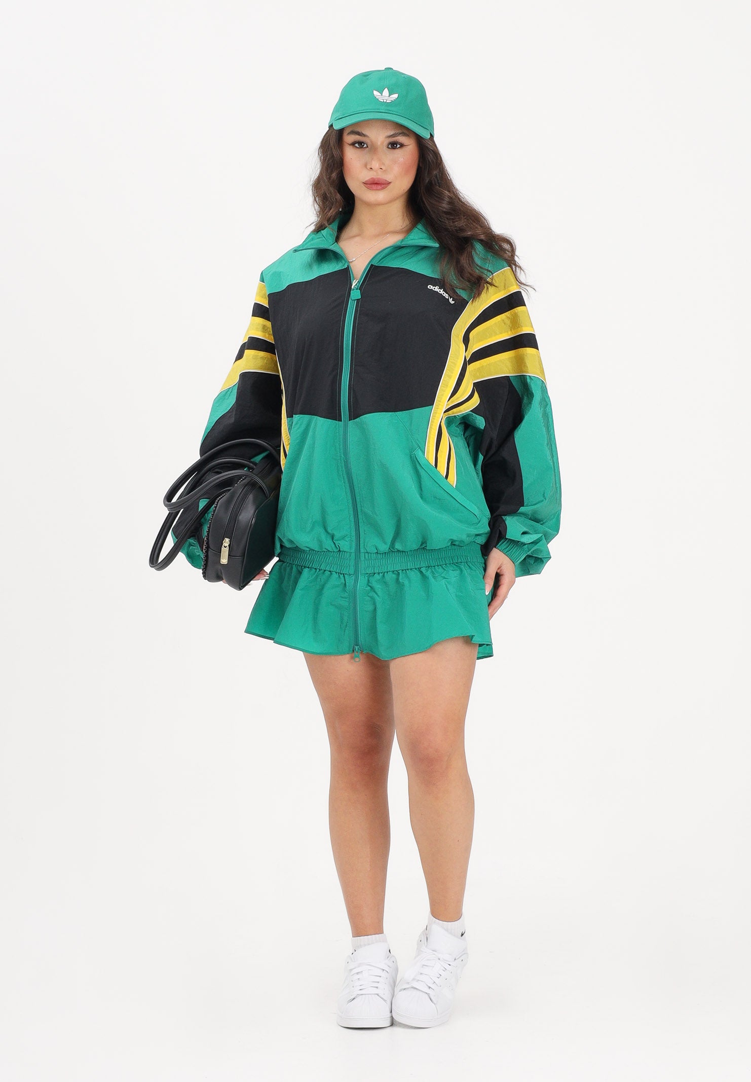 ADIDAS ORIGINALS Abito corto SANTIAGO WOVEN verde da donna KC9133 . ADIDAS ORIGINALS