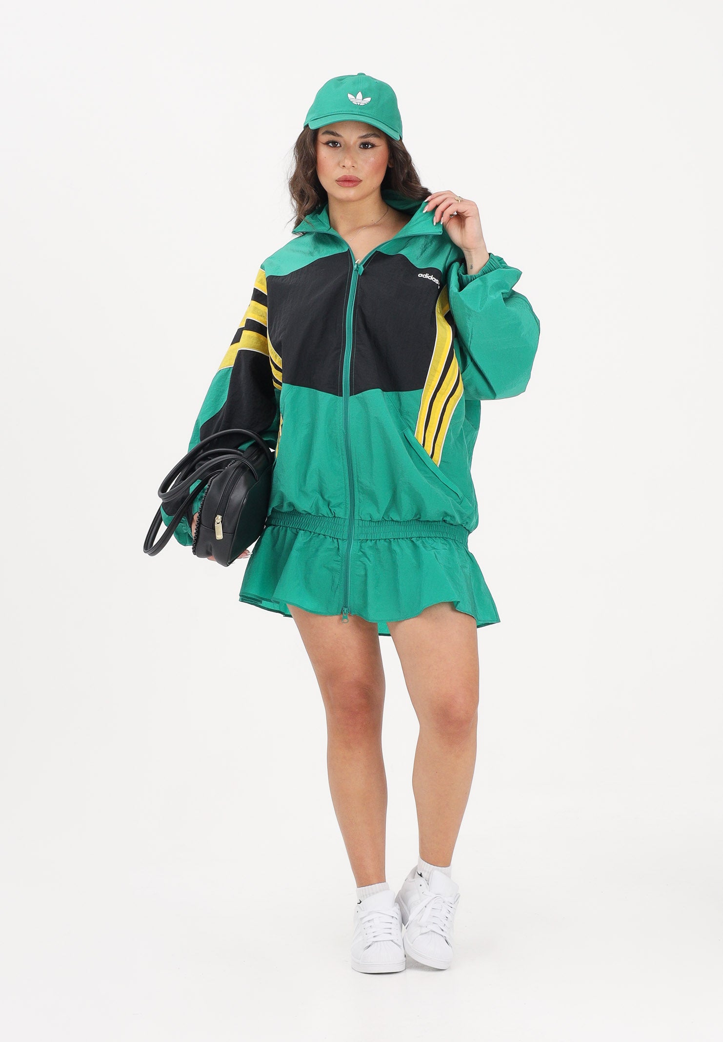ADIDAS ORIGINALS Abito corto SANTIAGO WOVEN verde da donna KC9133 . ADIDAS ORIGINALS