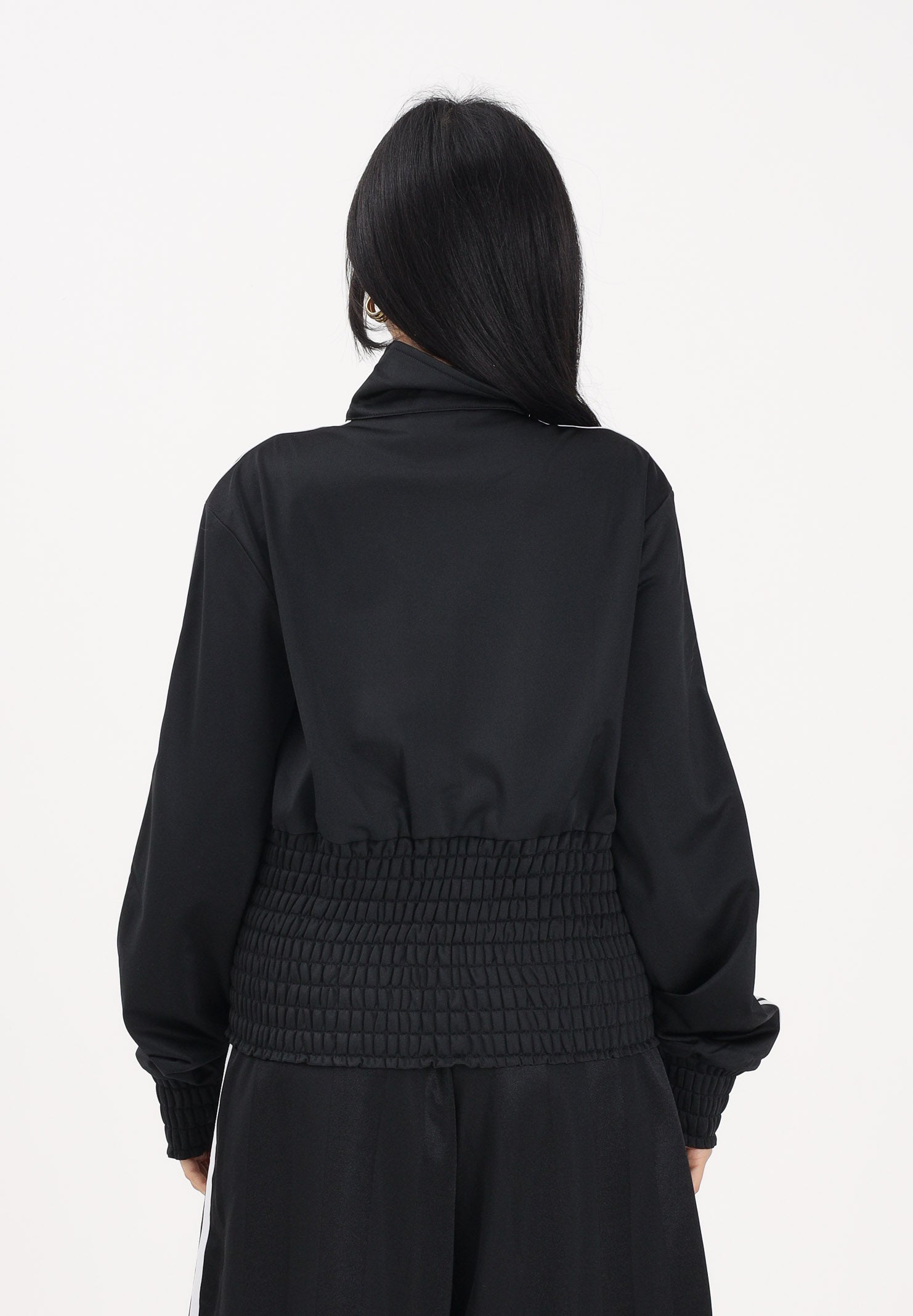 ADIDAS ORIGINALS Felpa con zip Smocked Firebird nera da donna KD0303 . ADIDAS ORIGINALS