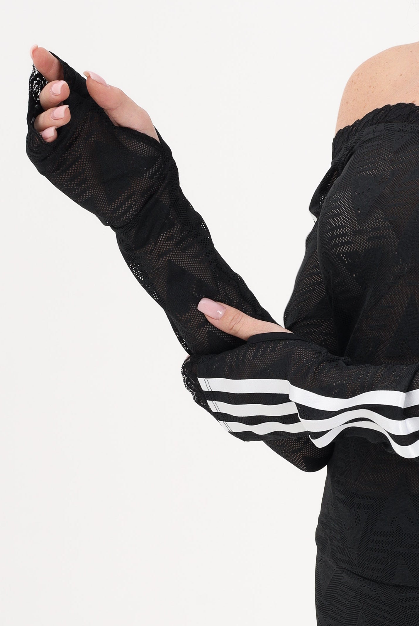 ADIDAS ORIGINALS Top a manica lunga Lace Bardot nero da donna<BR/> KD0350 . ADIDAS ORIGINALS