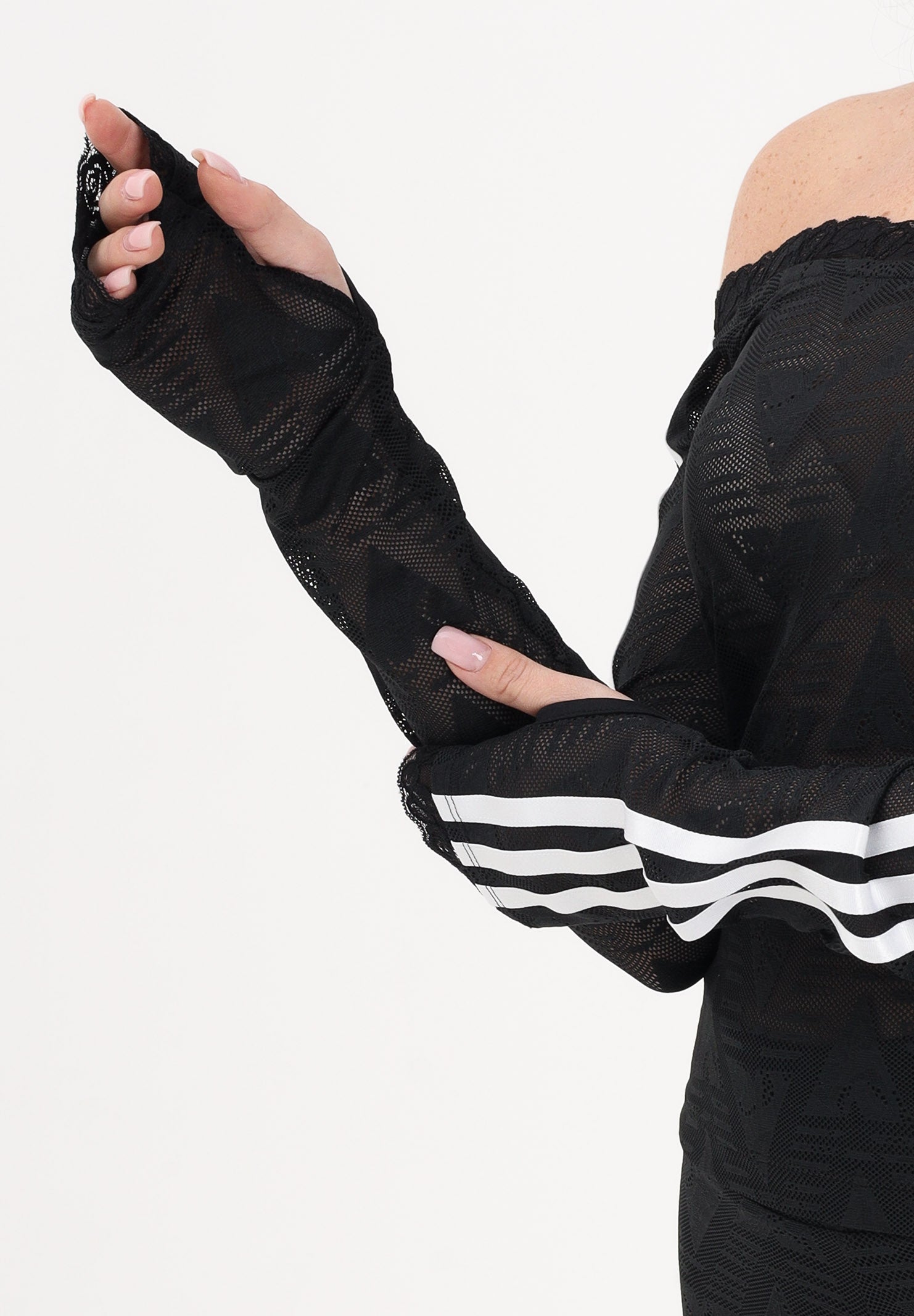 ADIDAS ORIGINALS Top a manica lunga Lace Bardot nero da donna<BR/> KD0350 . ADIDAS ORIGINALS