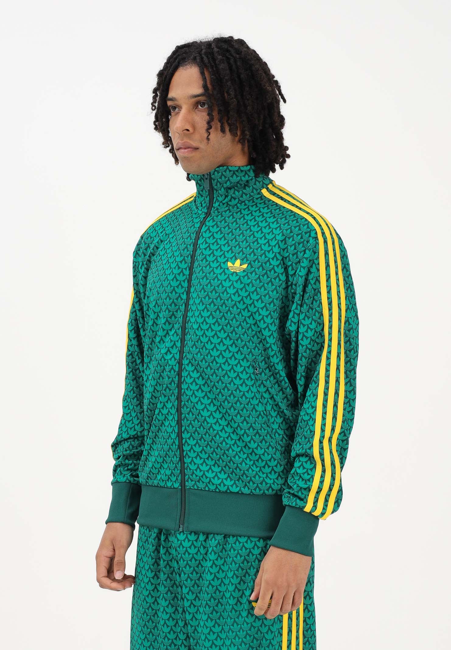 ADIDAS ORIGINALS Felpa con zip Loose Firebird Monogram verde e gialla da uomo KD0382 . ADIDAS ORIGINALS