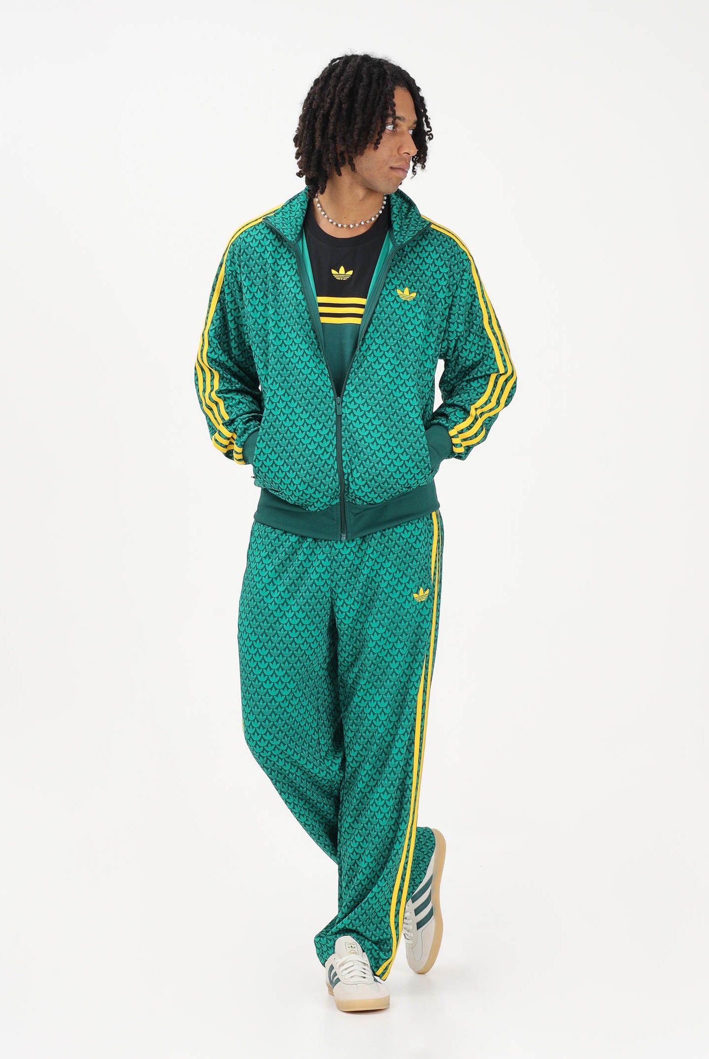 ADIDAS ORIGINALS Pantalone sportivo FIREBIRD LOOSE MONOGRAM verde e giallo da uomo KD0396 . ADIDAS ORIGINALS
