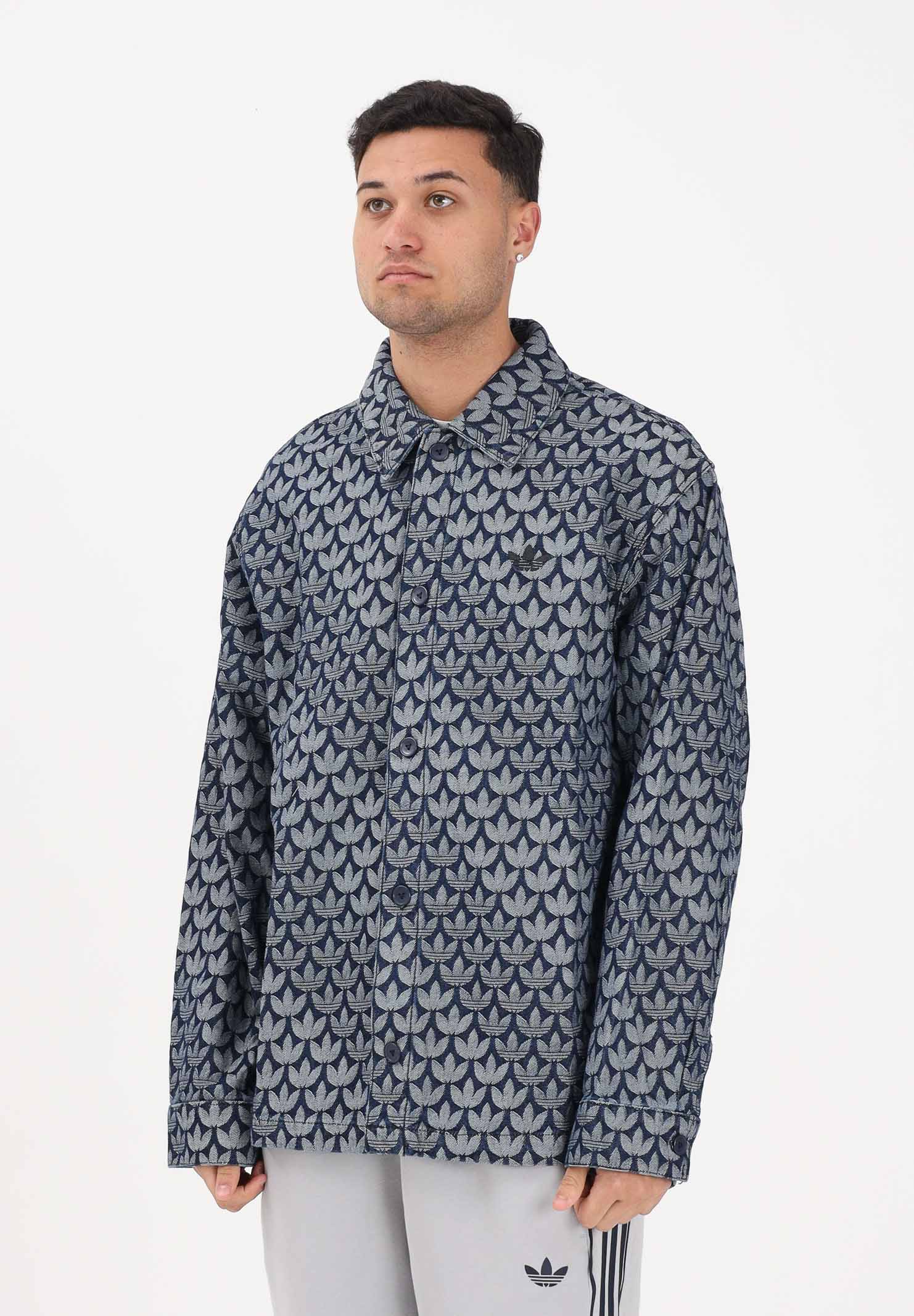 ADIDAS ORIGINALS Camicia a manica lunga in denim blu da uomo con motivo monogramma KD0397 . ADIDAS ORIGINALS