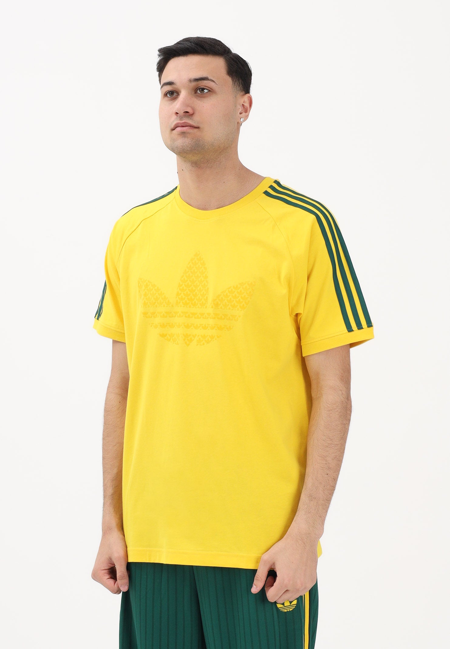 ADIDAS ORIGINALS T-shirt a manica corta Monogram Infill 3S gialla e verde da uomo KD0404 . ADIDAS ORIGINALS