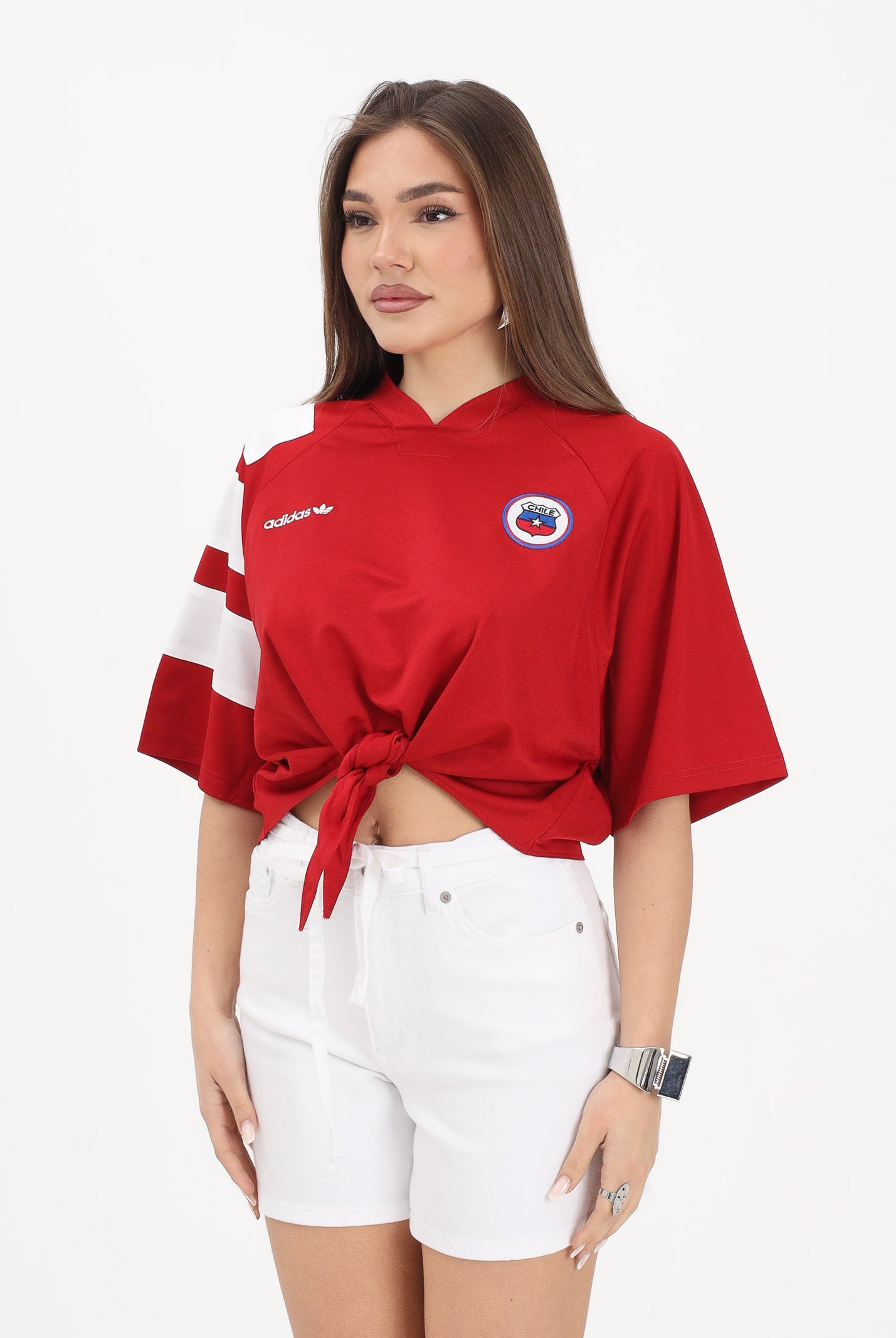 ADIDAS ORIGINALS T-shirt a manica corta Chile Reconstructed Bringback rossa da donna KD0968 . ADIDAS ORIGINALS