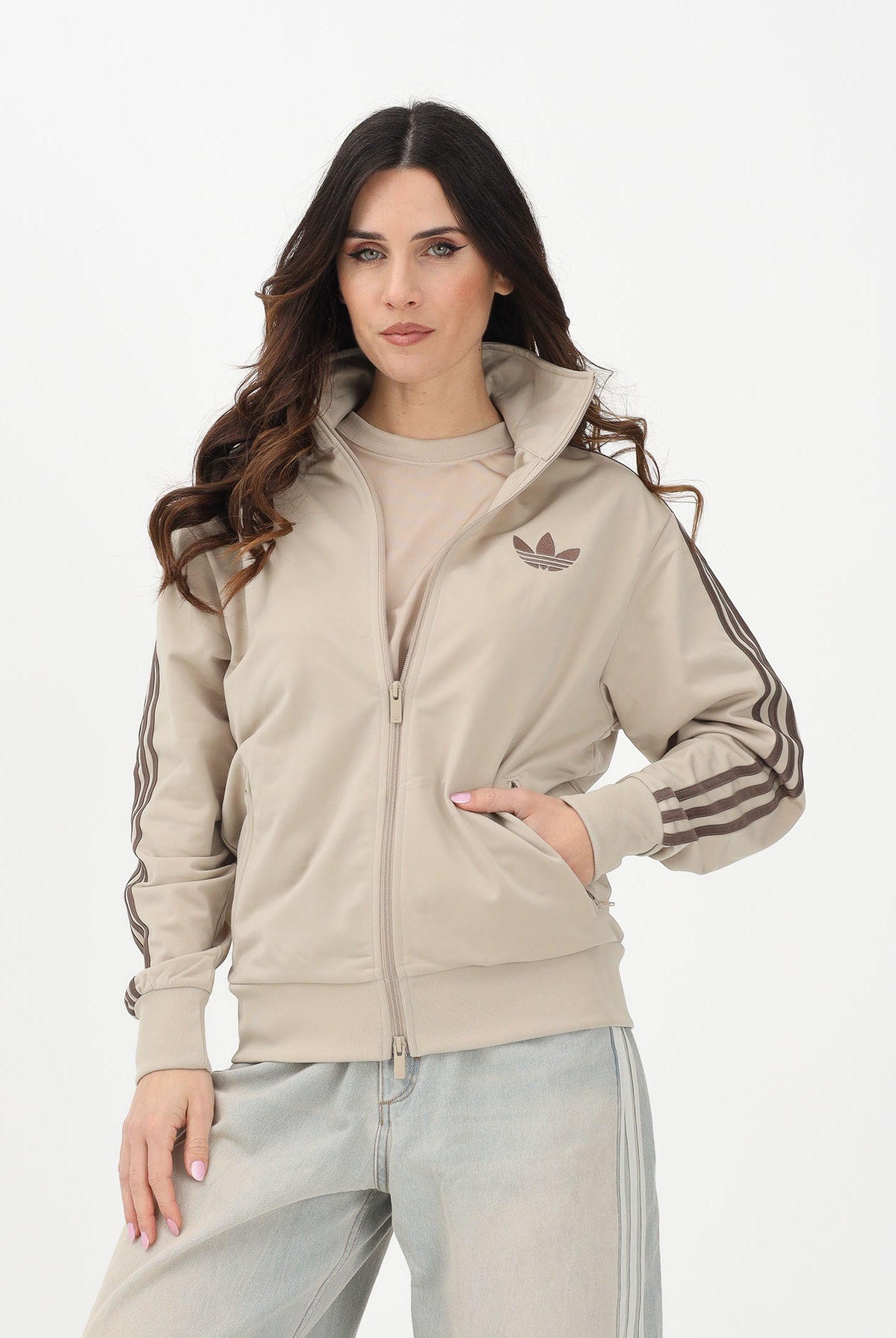 ADIDAS ORIGINALS Felpa con zip FIREBIRD beige da donna KD1327 . ADIDAS ORIGINALS