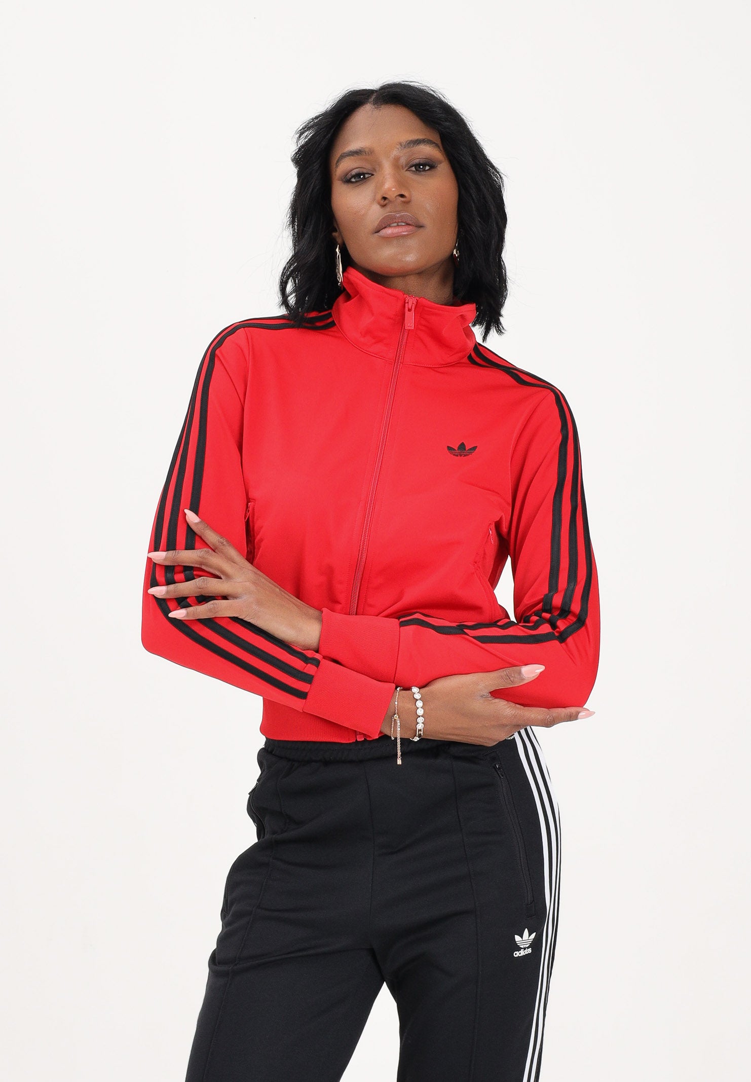 ADIDAS ORIGINALS Felpa con zip FIREBIRD CLASSIC rossa da donna KD1334 . ADIDAS ORIGINALS