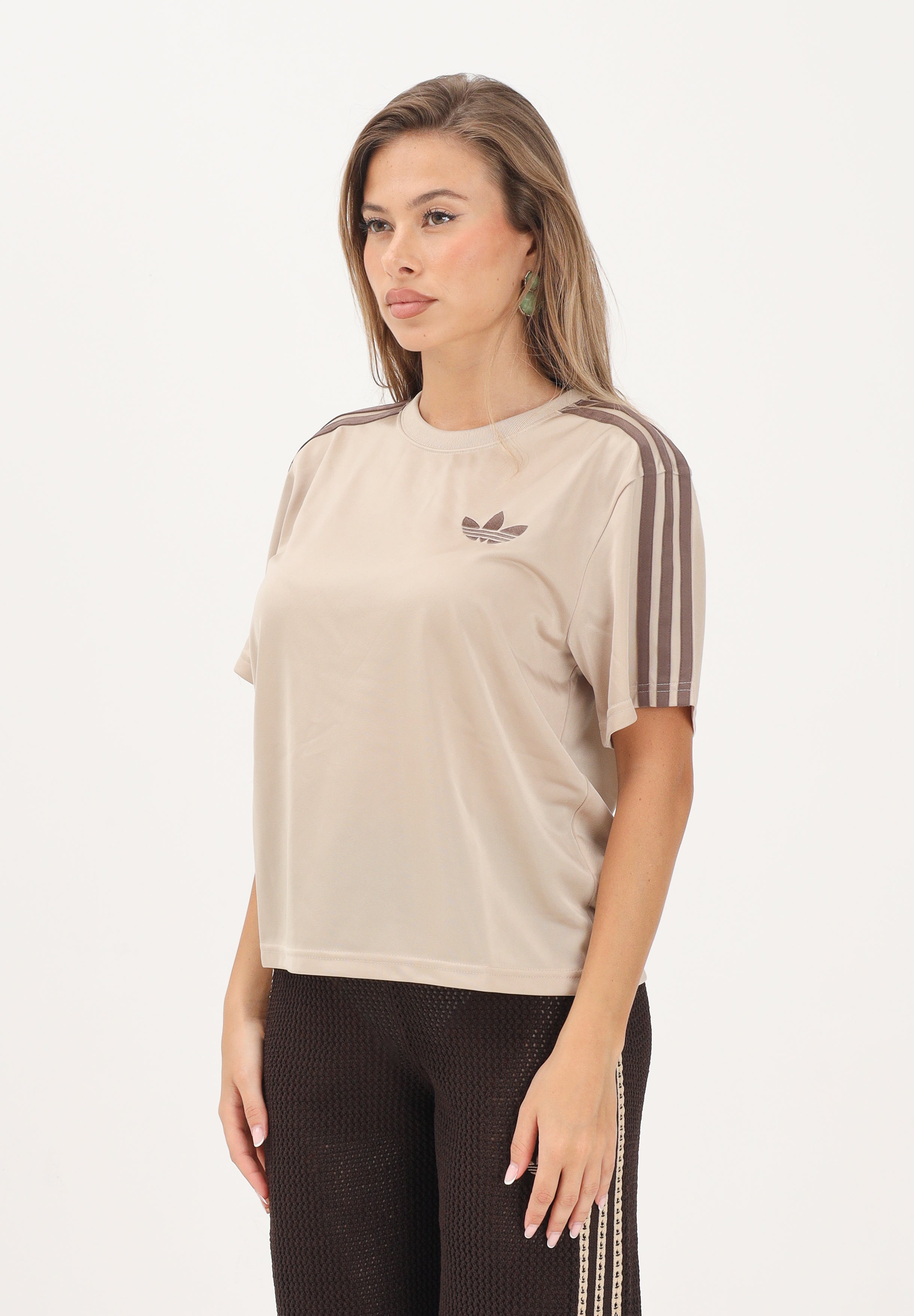ADIDAS ORIGINALS T-shirt a manica corta beige da donna con logo KD1348 . ADIDAS ORIGINALS