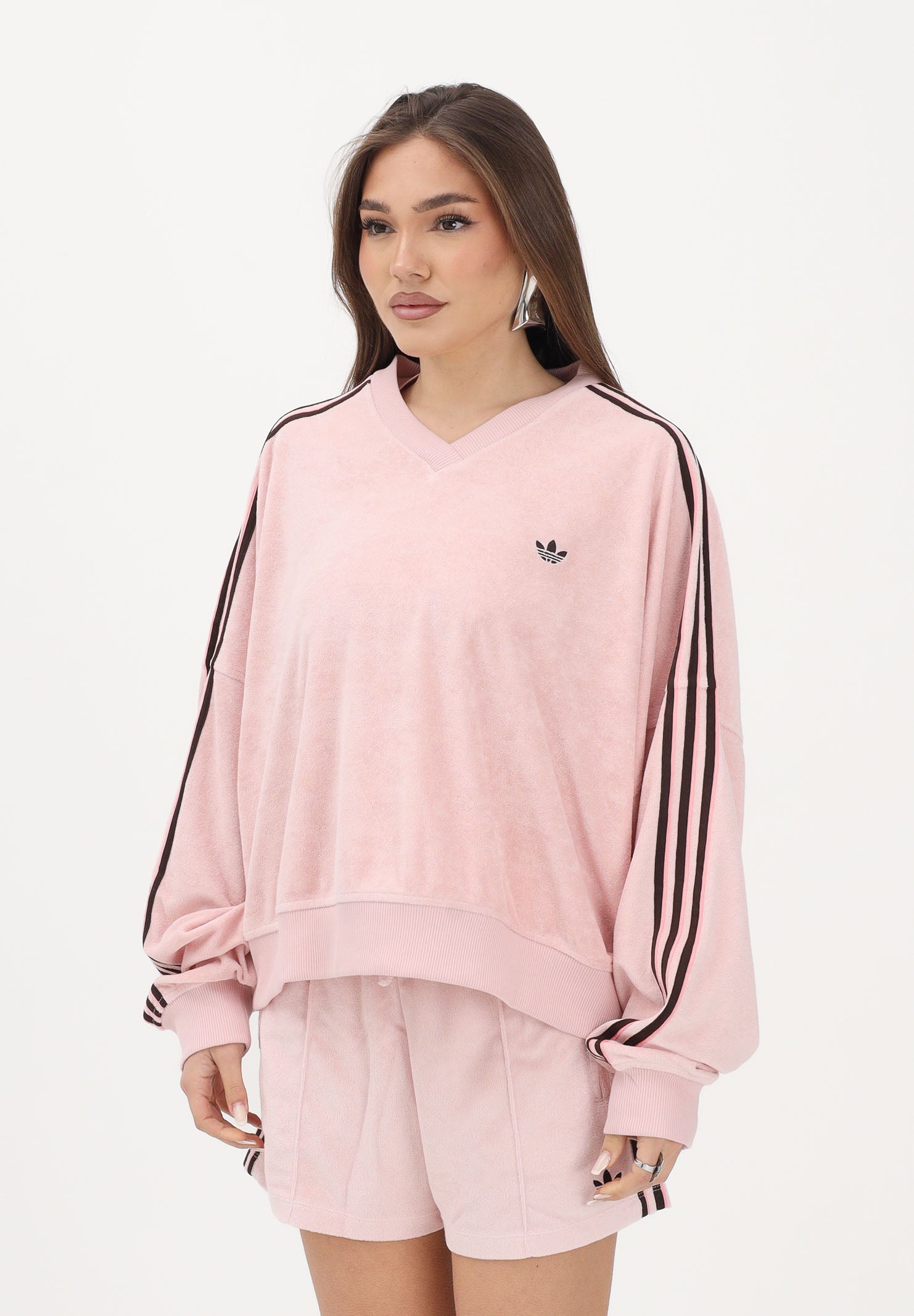 ADIDAS ORIGINALS Polo in spugna a manica lunga rosa da donna KD1400 . ADIDAS ORIGINALS