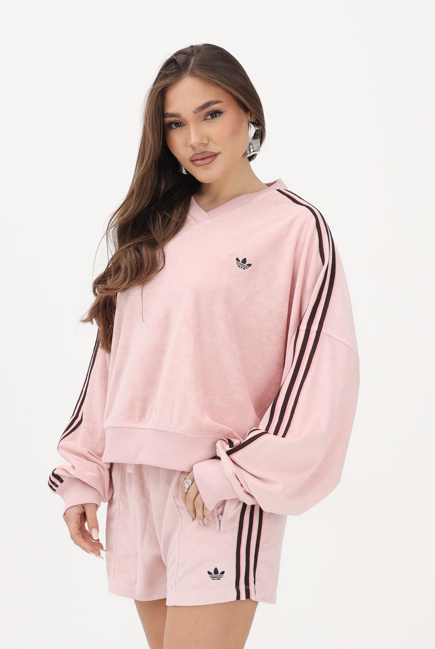 ADIDAS ORIGINALS Polo in spugna a manica lunga rosa da donna KD1400 . ADIDAS ORIGINALS